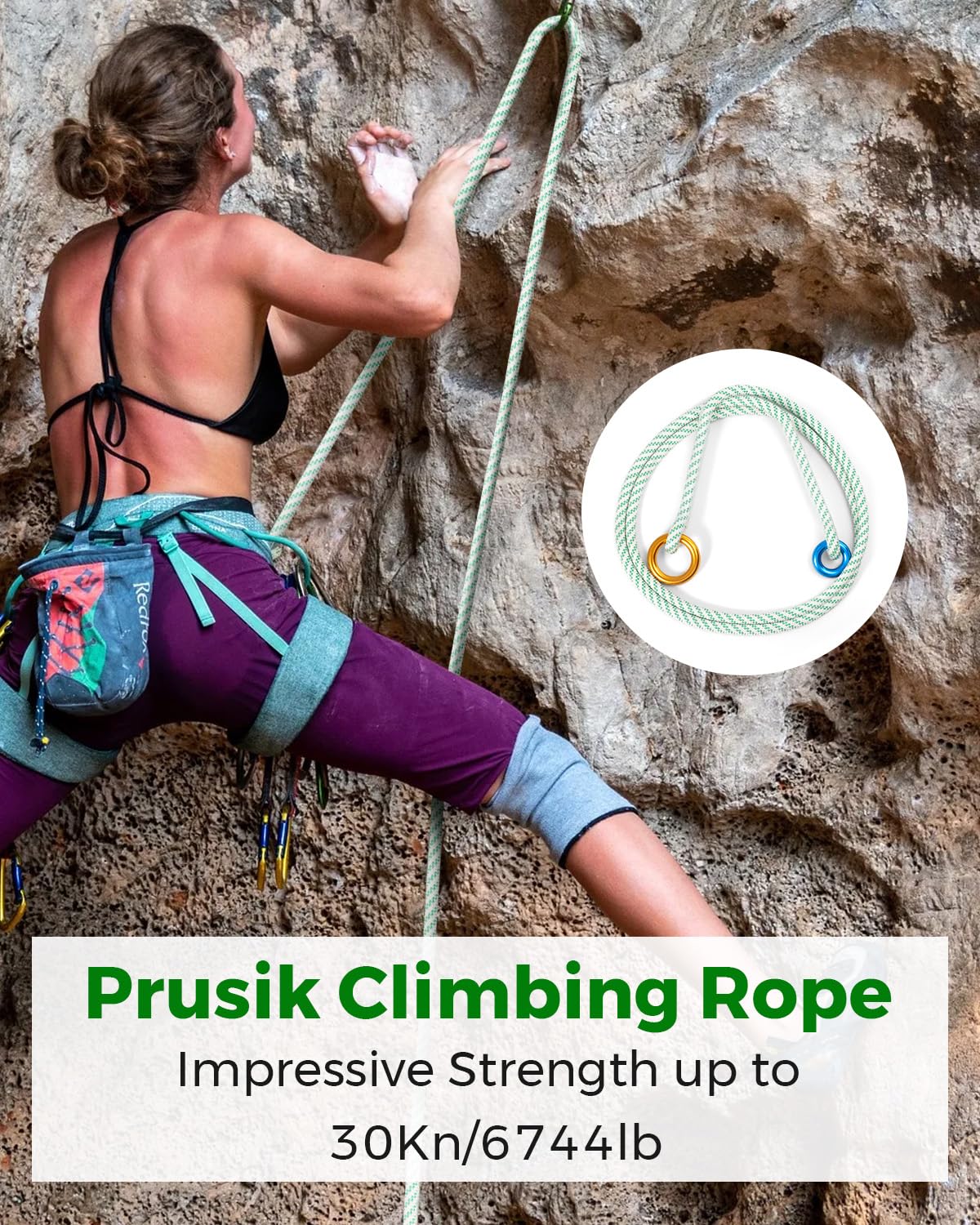 Cuerda de fricción multiahorro de 30 kN, 12 mm, resistente para proteger árboles y bucle Prusik | Cordón de anclaje de poliéster, cuerda de escalada de árboles para arboristas, escalada, rescate y barranquismo