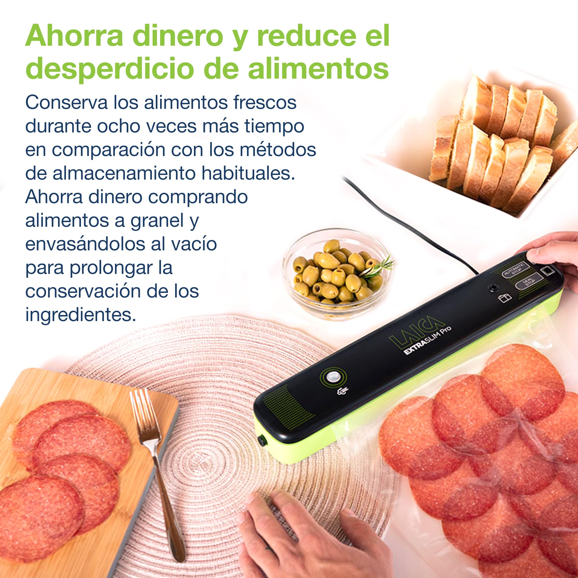 Maquina envasadora de alimentos al vacío, termoselladora de bolsas al vacío LAICA, mantiene los alimentos frescos durante cinco veces más tiempo, diseño compacto que facilita su almacenamiento
