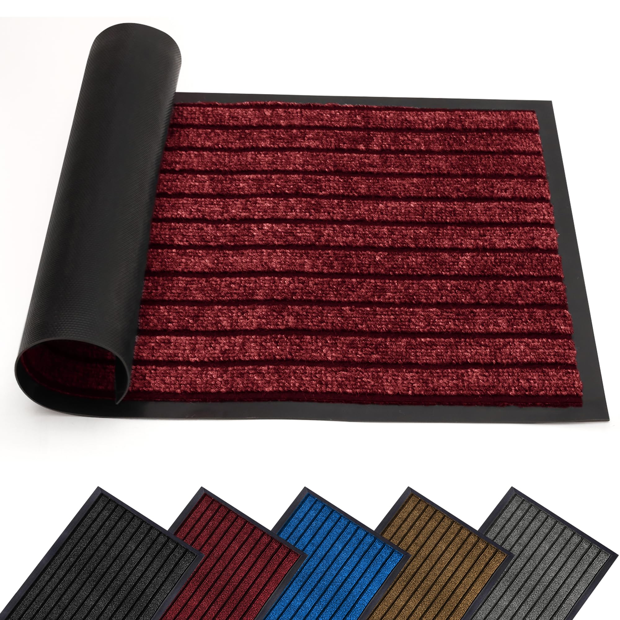 AMEHA Door Mat Indoor & Outdoor Red 40x60 Cm Heavy Duty Rubber Door Mats Dirt Trapper Non Slip Washable Barrier Floor Mat Entrance Rug Shoes Scraper Super Absorbent Front Doormats