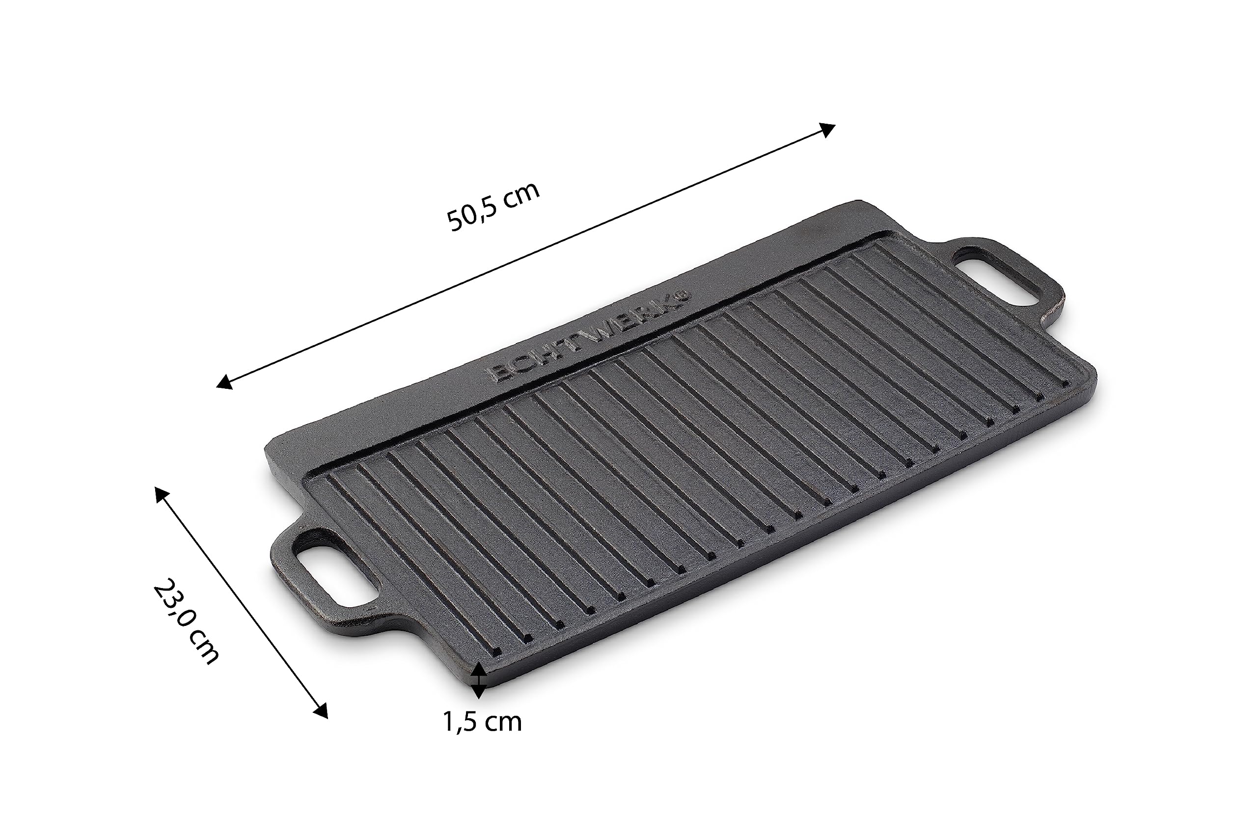 ECHTWERK Big 50,5 × 23 × 1,5 cm płyta grillowa z 2 uchwytami i emaliowaną powłoką, patelnia grillowa/płyta grillowa na palenisko, miejsce grillowania, ognisko, piec lub kuchenkę