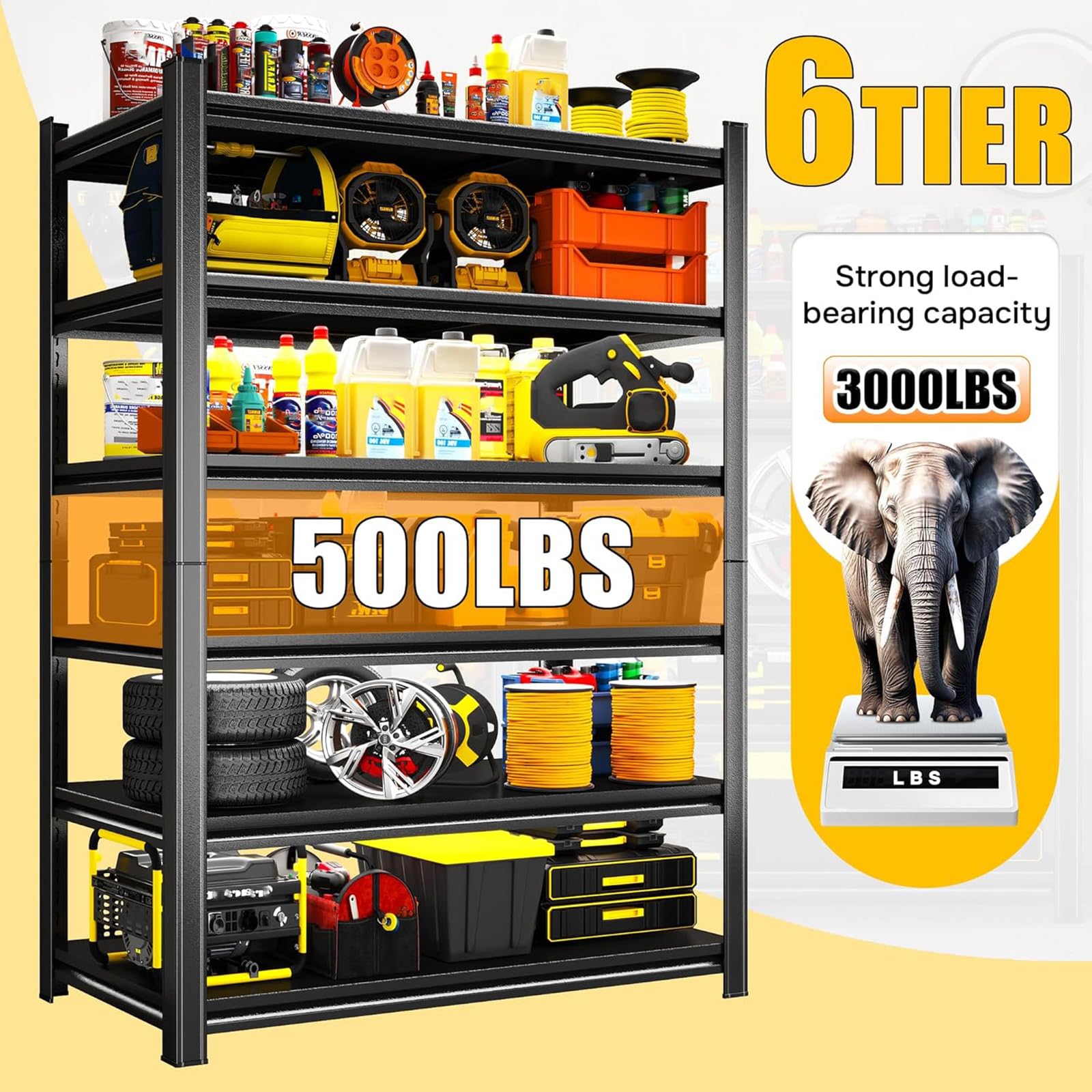 Schlichtes Design, 227 kg Tragkraft pro Ebene, freie Höhenverstellung, Montagefertig, Keller, Garage, Lager, Universal, Schwarz (190 x 80 x 45 cm (H x B x T)