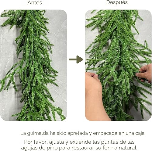 Miniatura 4 de Guirnaldas de Navidad de 9 pies, guirnalda de pino Norfolk, guirnalda de follaje artificial de toque real, de textura falsa, para decoración de