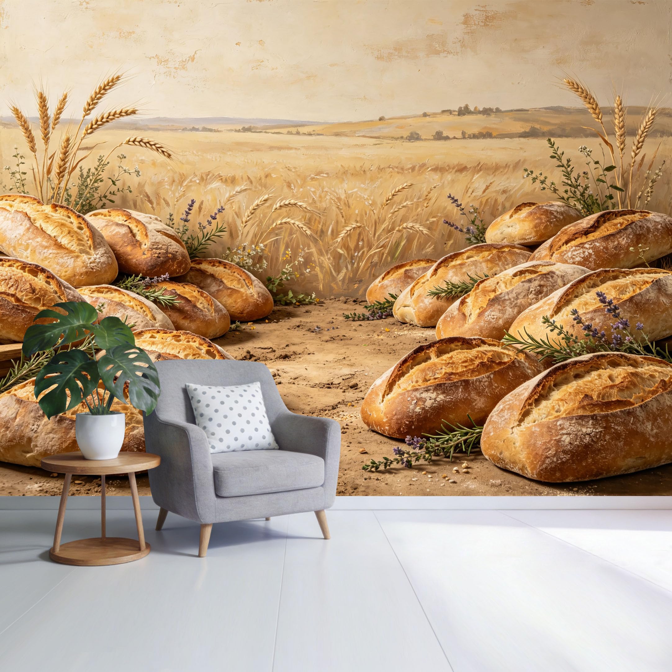 Custom Size Wall Mural Rustic Wheat Field Bread Loaves Botanical Farmhouse Style SelfAdhesive Wall Fabric Removable Wallpaper for Home Office Decor