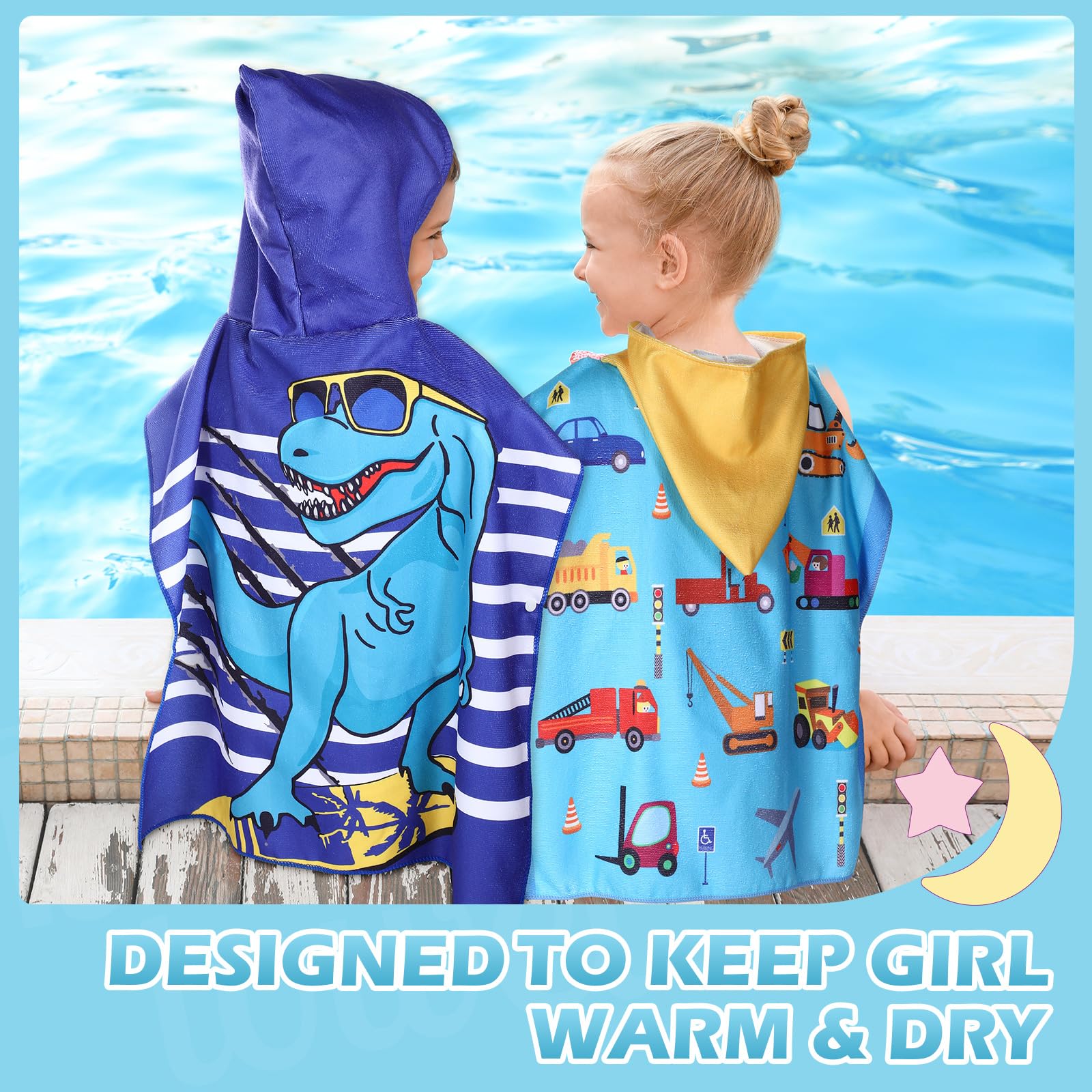 Oudain 6 Stück Kinder-Kapuzenhandtuch mit Kapuze, Mikrofaser, Kinder-Strandtücher, Baby-Pool-Strandtuch für Jungen, Mädchen, Kapuzenhandtuch für Kleinkinder, Poncho-Handtuch (119,9 x 61 cm, lebendiger