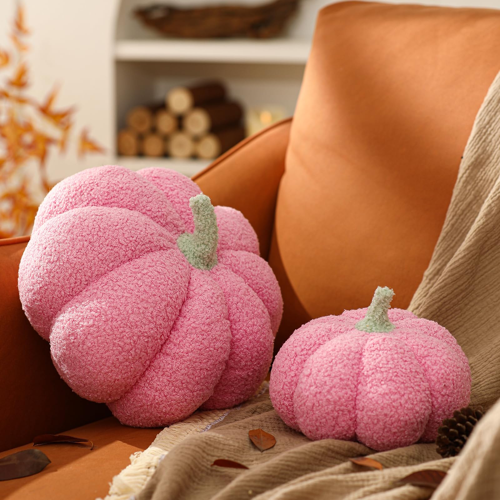 YRXRUS Pumpkin Pillows Halloween Pumpkin Pillow Set of 2 Pink Throw Pillows Fall Room Decoration Teddy Fleece 6x12