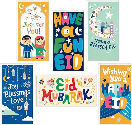 Hallmark Surtido de sobres y tarjetas Eid Mubarak para niños (36 tarjetas de dinero Eid con sobres) para Eid Al-Fitr o Eid Al-Adha, hilo dorado
