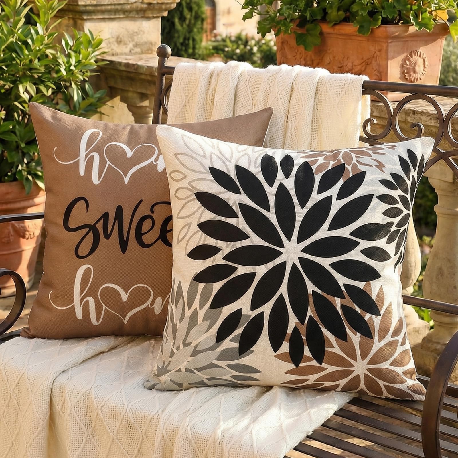 Kissenbezug 40x40 Braun Schwarz Dahlia Blumen Herbst Kissenhülle Zierkissenbezug Sofakissen Zierkissen Dekokissen Cushion Cover für Sofa Couch Wohnzimmer Schlafzimmer Außenbereich Deko 2er Set