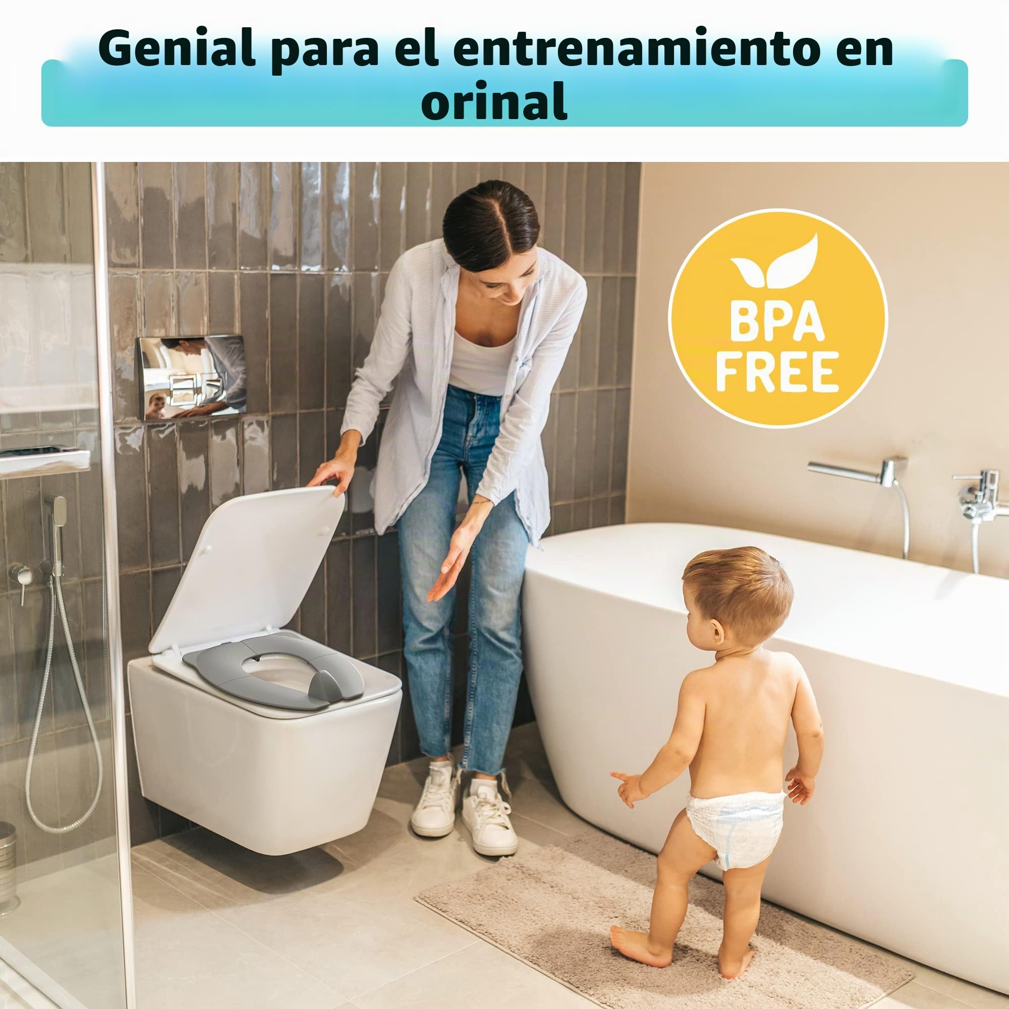 Maliton Asiento Inodoro Plegable para Niños,Adaptador WC,Antideslizante Antisalpicadura Reductor WC para Viaje Reutilizable,Reductor de Inodoro para Viajes y Entrenamiento de Baño-Gris