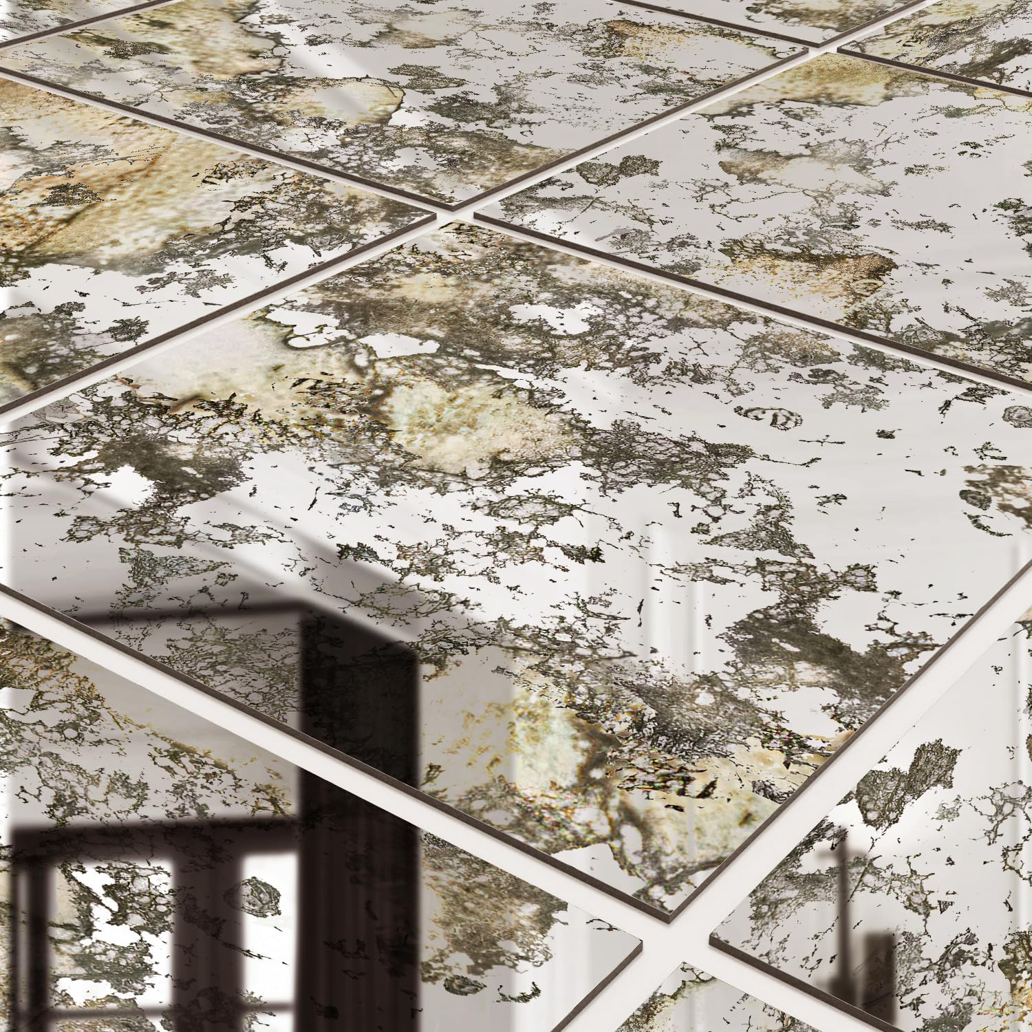 funlife Vintage Mirror Effect Wall Panels, Rusty Faux Antique Mirror Tiles, Humidity Square 6PCS โ image 1