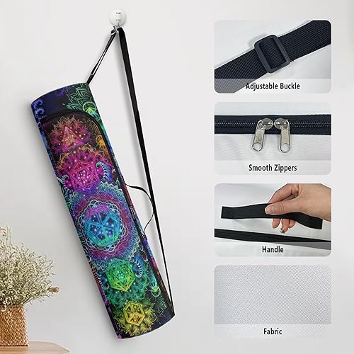 Miniatura 4 de Mandala Yoga Mat Bolsa Portador Cremallera Completa Tamaño Extra Grande 7.9 in*29.9 in Correa Ajustable Pilates Gimnasio Tote Bag Ejercicio