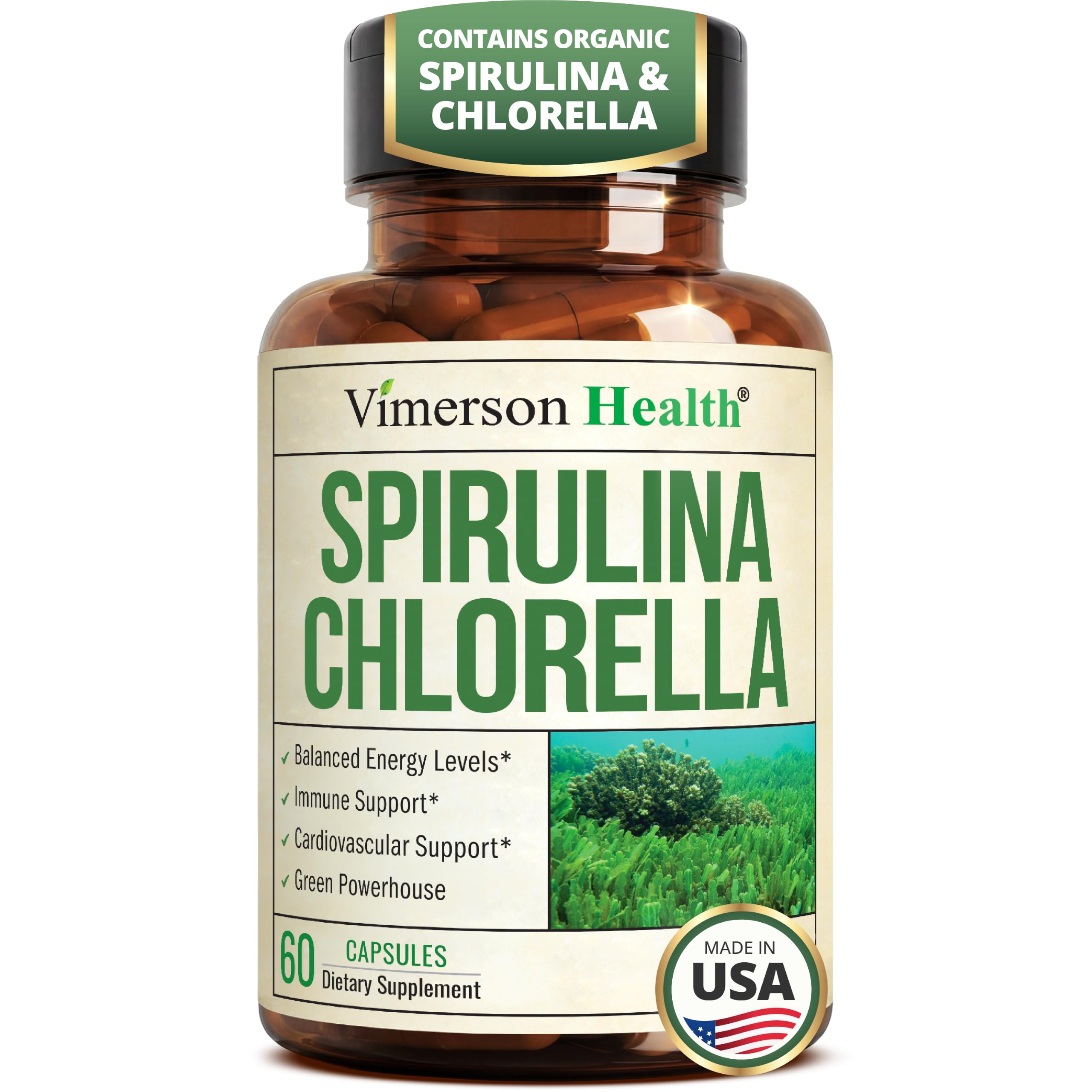 Organic Spirulina and Chlorella Capsules for Immune & Energy Support – 60ct