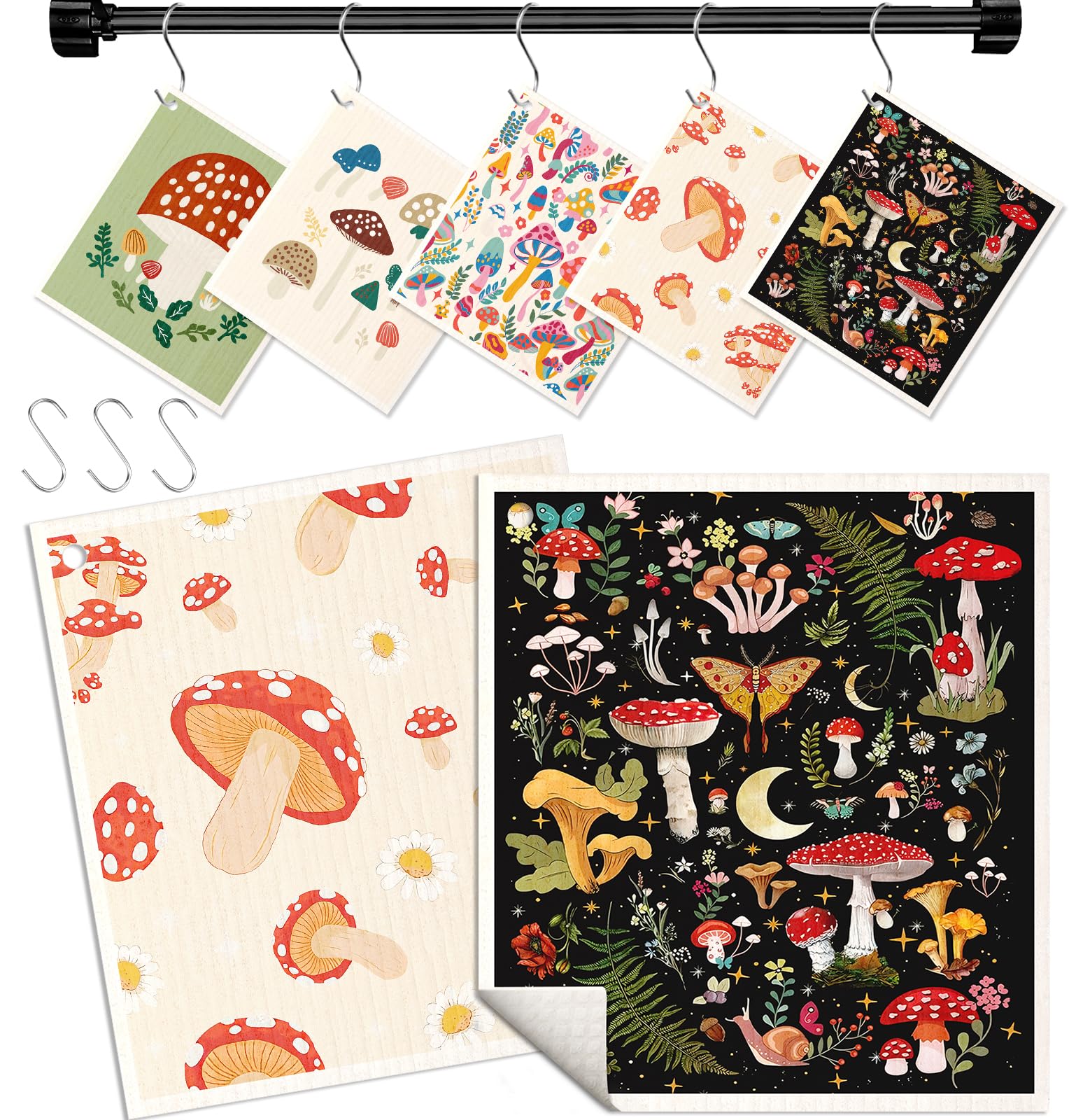 Swedish Dishcloths for Kitchen with Hooks - Reusable Dish Cloths for Washing Dishes Fast Drying Cute Fun 5