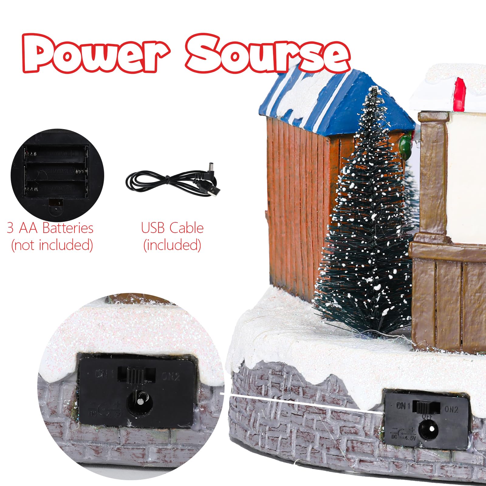 MUMTOP Patinoire de village de Noël avec patineurs mobiles, patinage sur glace animé lumineux et magasin de jouets avec musique pour décoration de table de Noël en intérieur