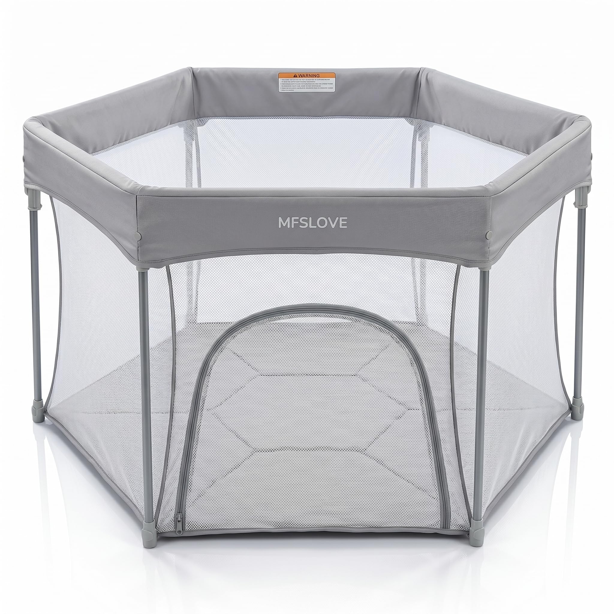 MFSLOVE Baby Playard, Hexagonal Playpen with Mesh Sides and Zippered Door, Grey — image 1
