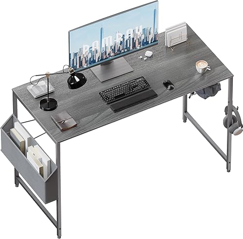 Pamray Escritorio de computadora de 47 pulgadas para espacios pequeños con bolsa de almacenamiento, escritorio de trabajo de oficina en casa con