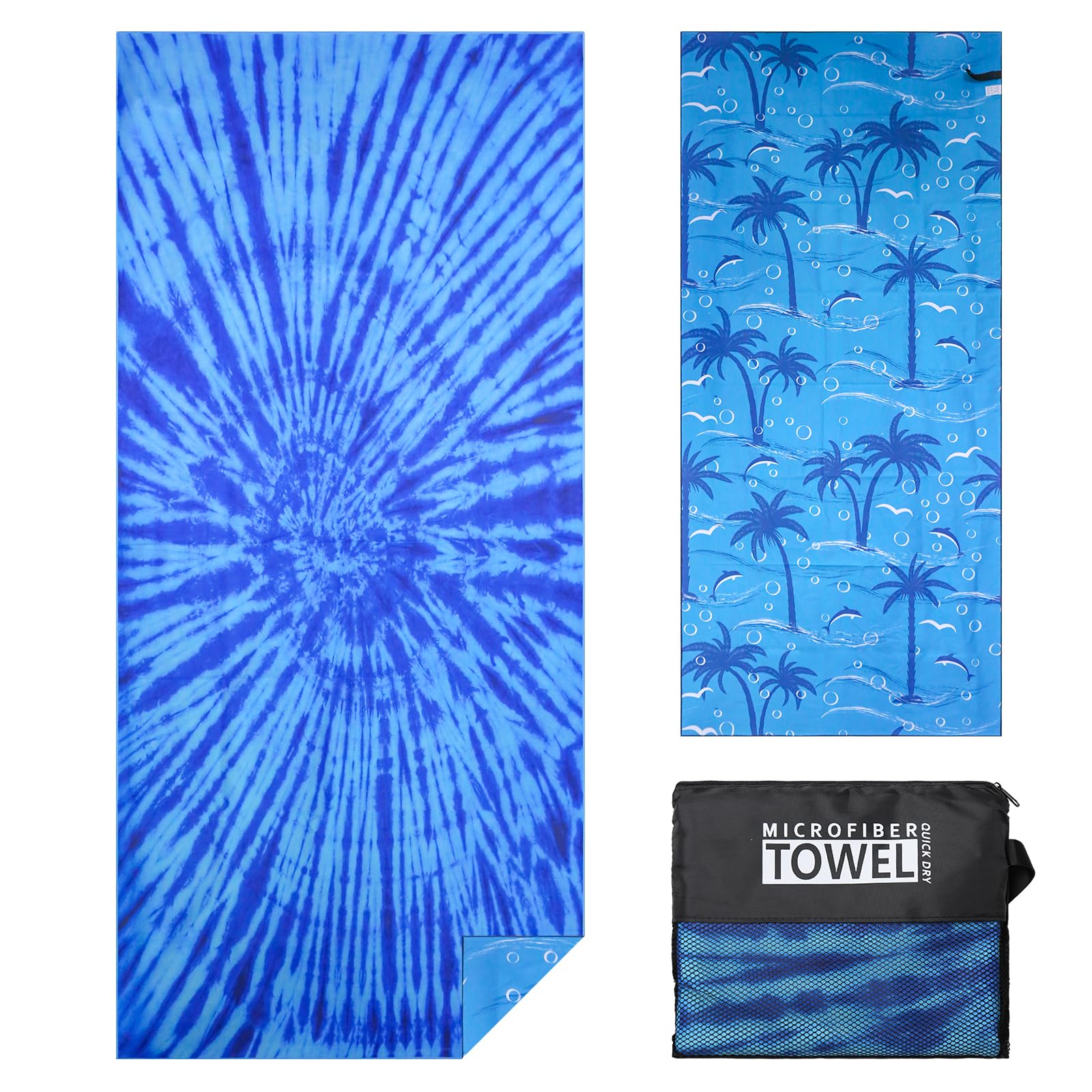 TMEOG Telo Mare Microfibra 180x80cm Telo Spiaggia Antisabbia Asciugatura Rapida Asciugamano Mare Leggero Salviettone Coperta Mare Sottile da Viaggio Piscina per Donna Uomo(Blu batik)