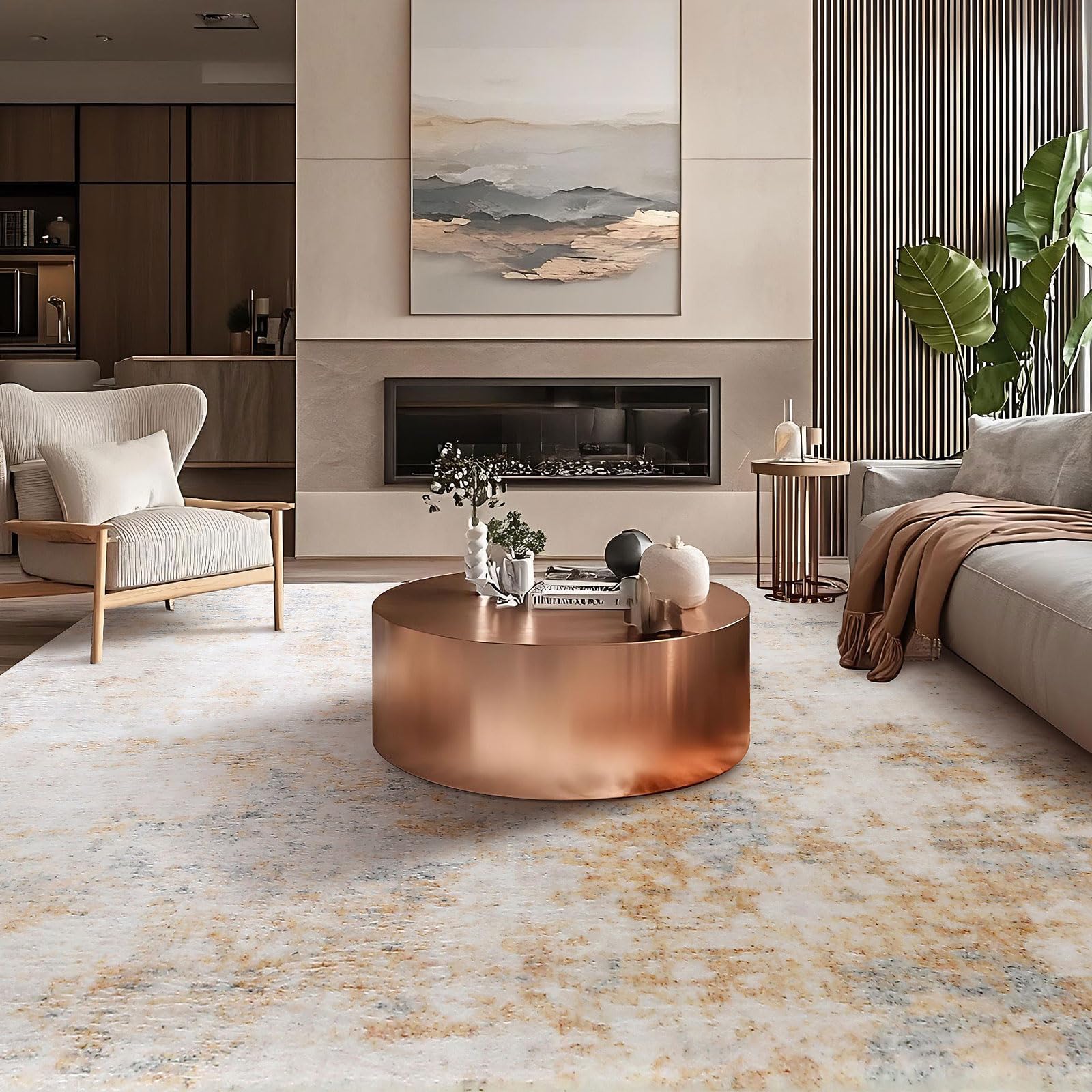 Teppich Wohnzimmer Schlafzimmer KurzFlor Modern Teppiche Groß Weich rutschfest Abstrakte (Grau/Beige/Gold/Multi, 160 x 200 cm)