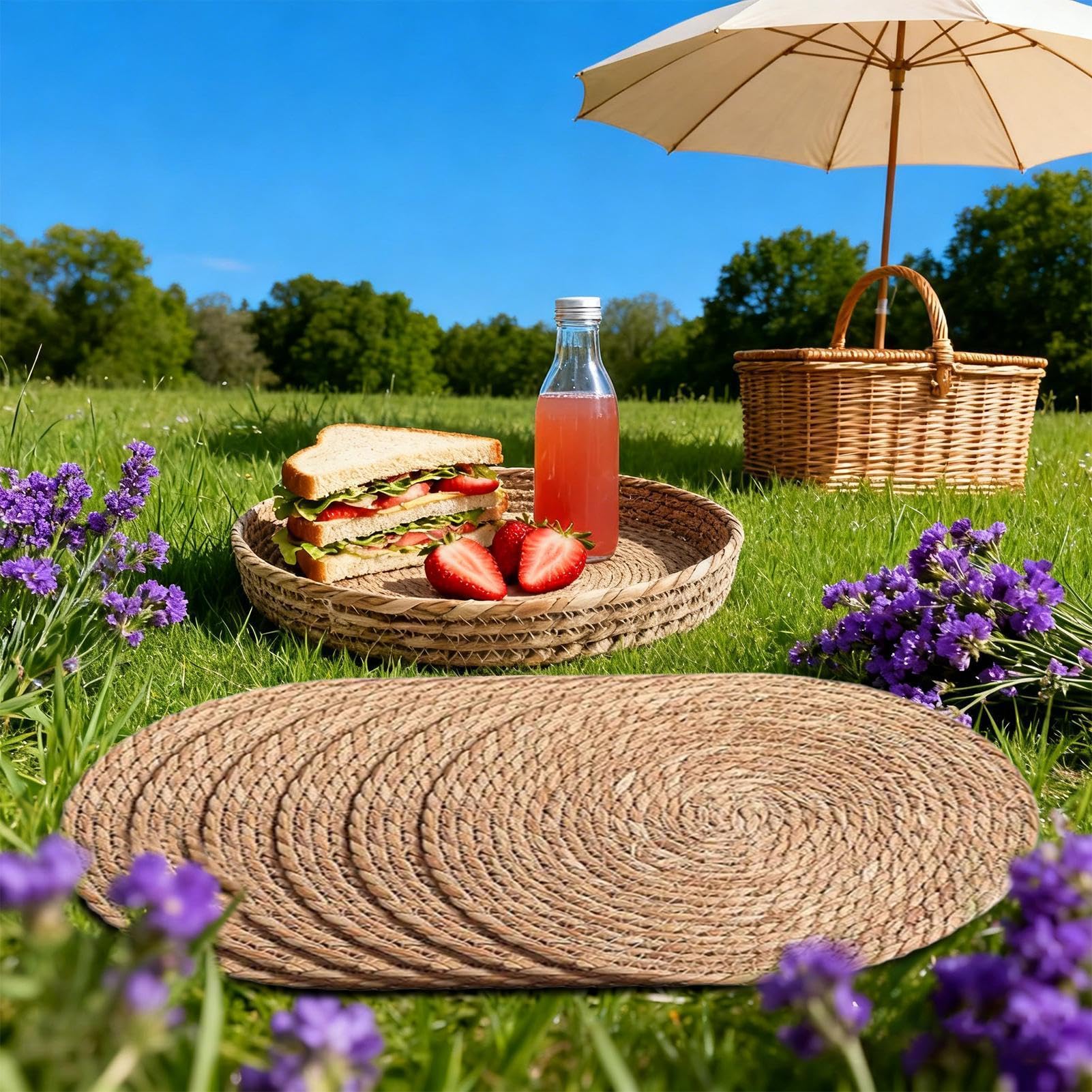 Tovaglietta In Rattan 6 Pezzi 30 cm Decor in Rattan Naturale Intrecciato a | Set Di Sottopiatti Per Cucina Casa Patio Giardino Picnic Campeggio Matrimonio Festa