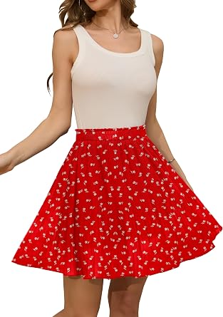 Womens White Mini Skirts Boho Floral Chiffon Pleated Summer Short Skirt