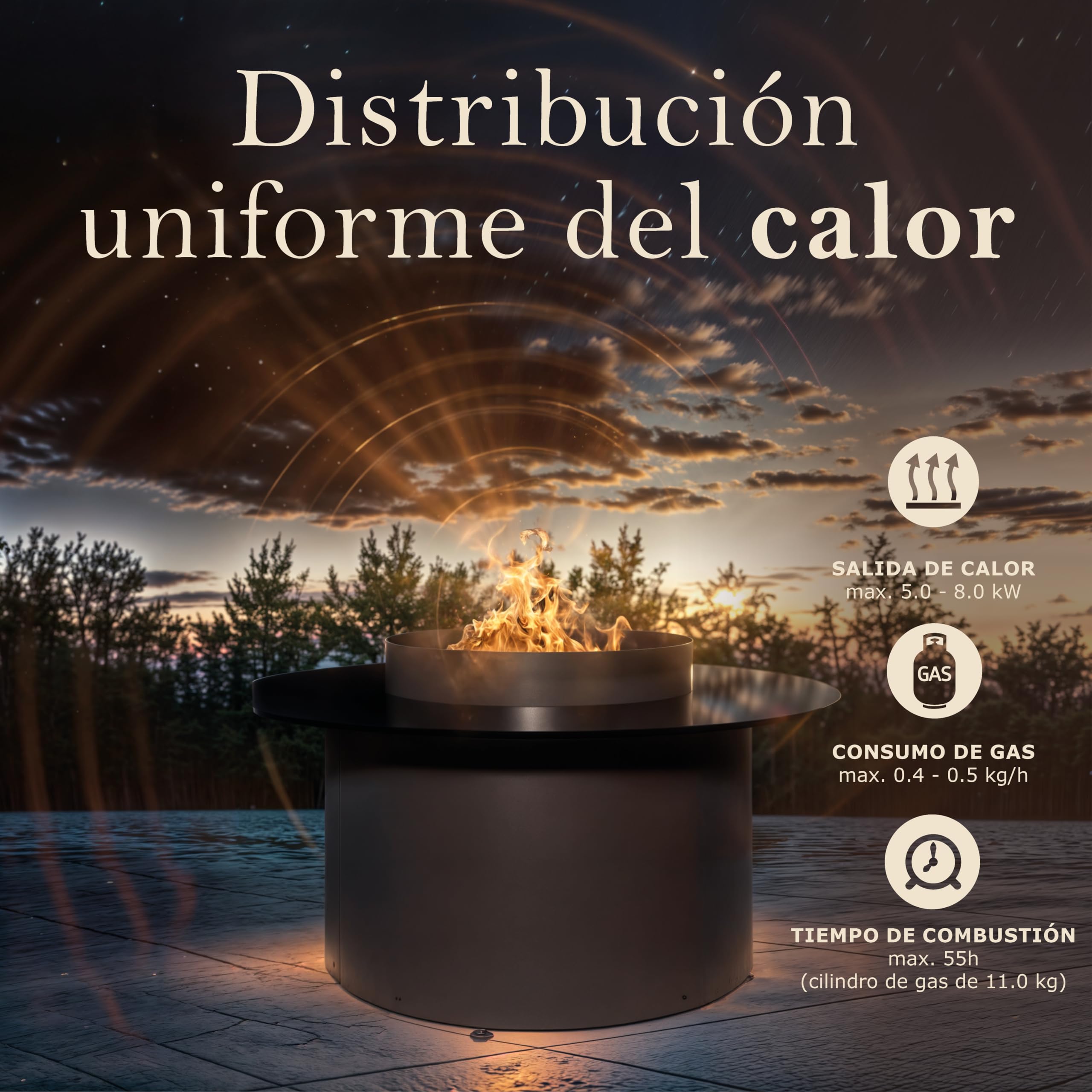 Planika Dot Mesa de Café 2 en 1 con Hoguera a Gas - Mesa de Café para Balcón y Patio, Chimenea Exterior, Mesa de Jardín, Mesa Auxiliar, Calefactor para Exterior, Patio y Balcón.