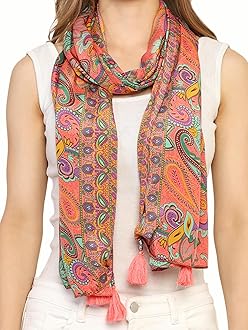 KE KANHA EXPORT Women Scarf|Stole For Women|Scarf For Women Stylish|Stall For Women|Border Print Face Cover Head Wrap|Boho|Beach|Multicolor|180x50cm|Pack Of 1