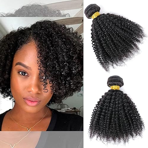 Extensiones de cabello afro rizado de 10 pulgadas, virgen brasileño, 100% humano, color natural, para mujeres afroamericanas, extensiones de trama