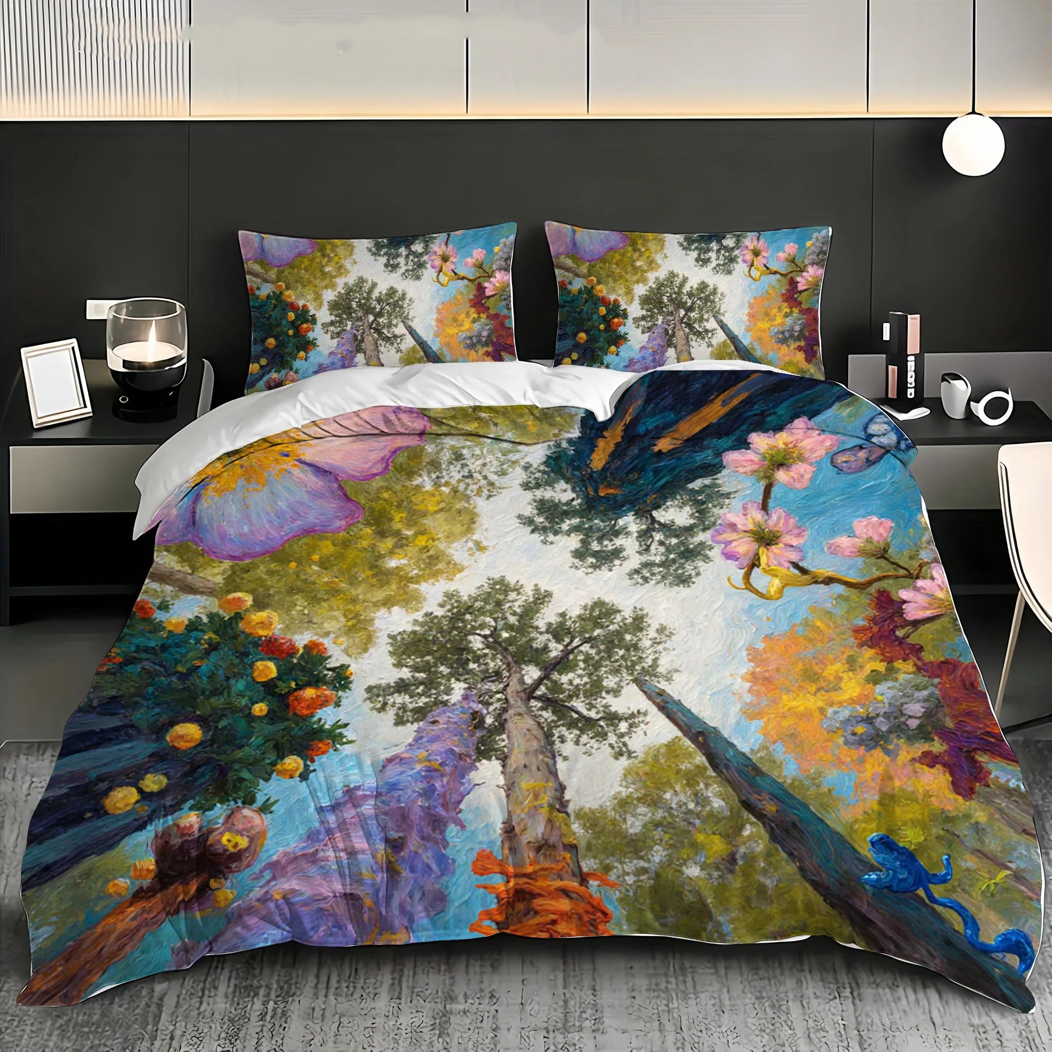Housse de couette 140x200 cm enfant avec 2 taies d'oreiller 65x65 cm motif arbre abstrait