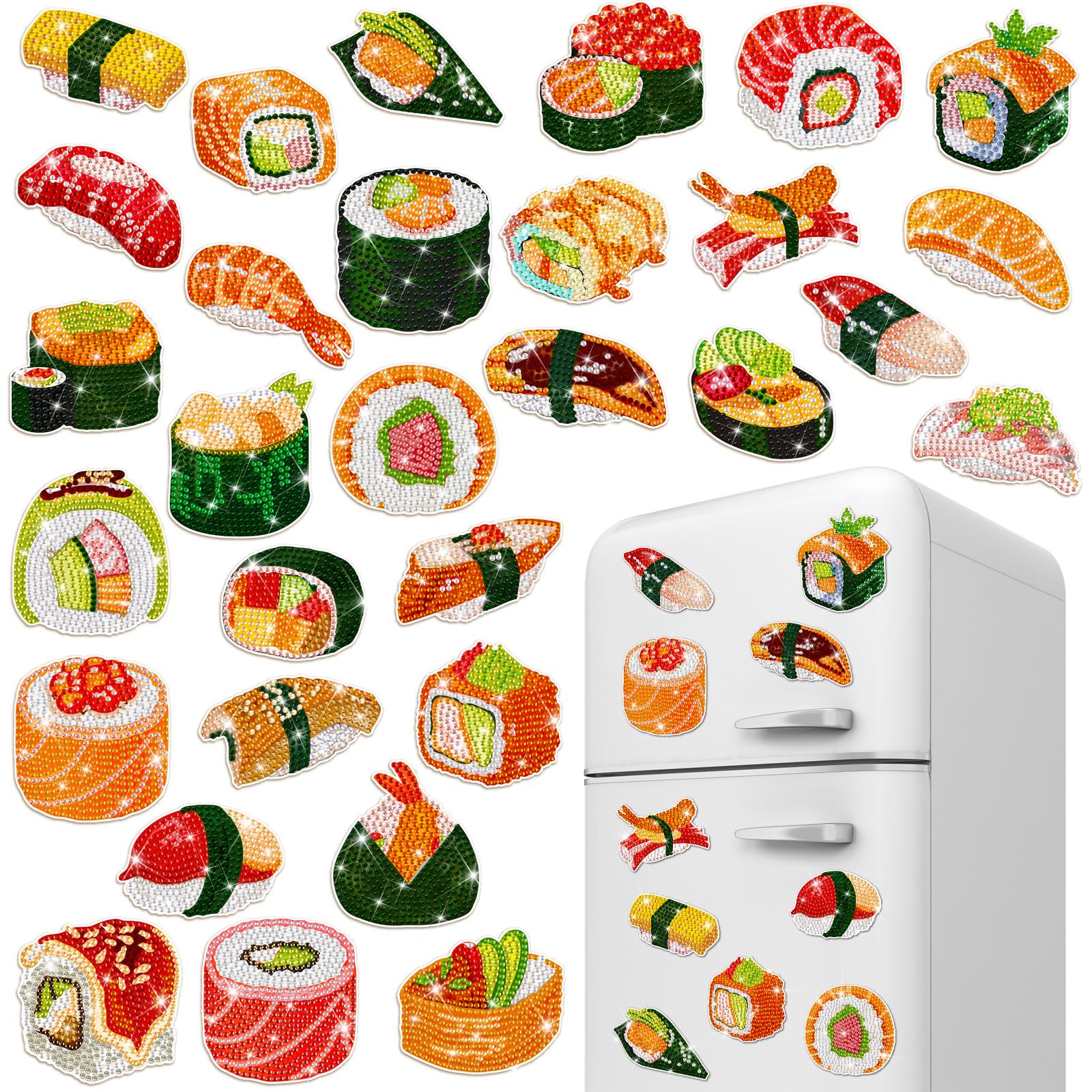 Copkim 30 Pcs Diamond Art Magnets Easy Diamond Painting Magnet Kits for Adults Kids DIY Fridge Home Decors(Sushi)