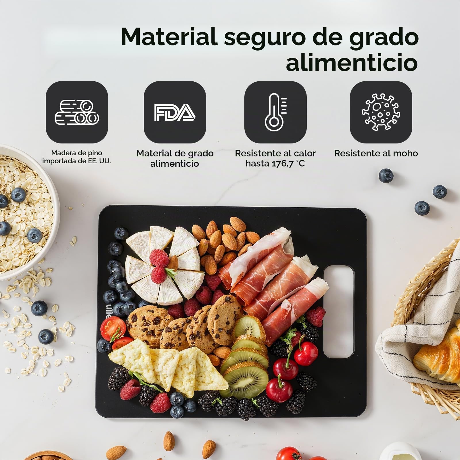 Tabla de Cortar de Fibra de Madera, Juego de 2 Wood Chopping Board, Apto para Lavavajillas, Alta Densidad, No Tóxico, Libre de BPA, Base Antideslizante, Ideal para la Cocina y Como Regalo