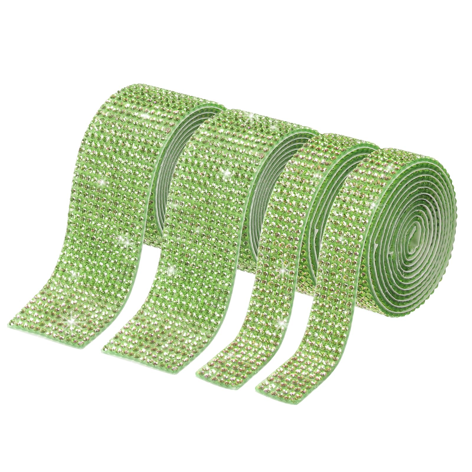 sourcing map 4 Roll 4 Yard 13.5/27mm Self Adhesive Crystal Rhinestone Diamond Ribbon for Arts & Crafts Project, Wedding Cakes, Birthday Decorations Light Green
