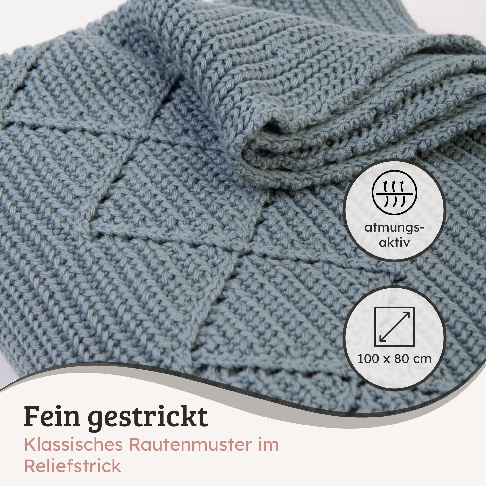 Coperta lavorata a maglia in cotone biologico, 100 x 80 cm | Struttura a maglia fine, certificata GOTS, morbida e traspirante, ideale per neonati e passeggini