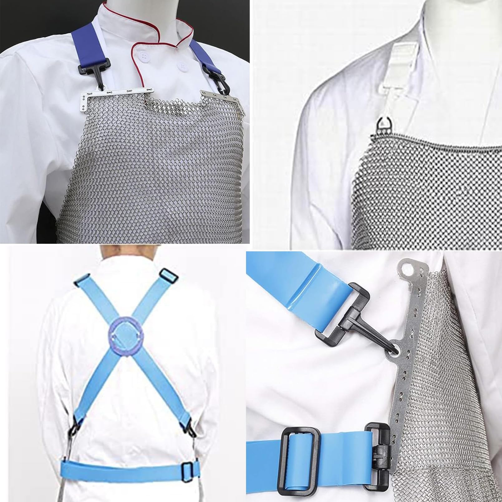 Delantal de Metal Resistente a Cortes y Puñaladas, Delantal De Trabajo De Seguridad Carnicero, babero de trabajo de seguridad de acero inoxidable con correa ajustable para el hombro, S