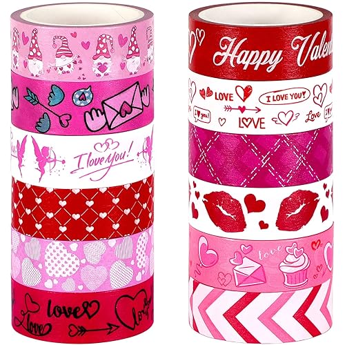 SANNIX 12 rollos de cinta Washi para el día de San Valentín 0591in color rojo y rosa cintas de enmascaramiento de San Valentín decoraciones de