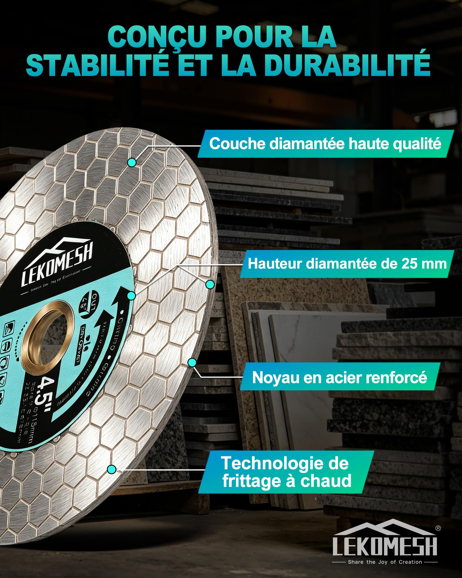 Disque Diamant Carrelage 125mm LEKOMESH - Lame de Scie Diamant Extra Fin Lame Diamantée à Tronçonner Ceramique,Tuiles,Marbre,Granit,Pierre Artificielle,Filetage M14