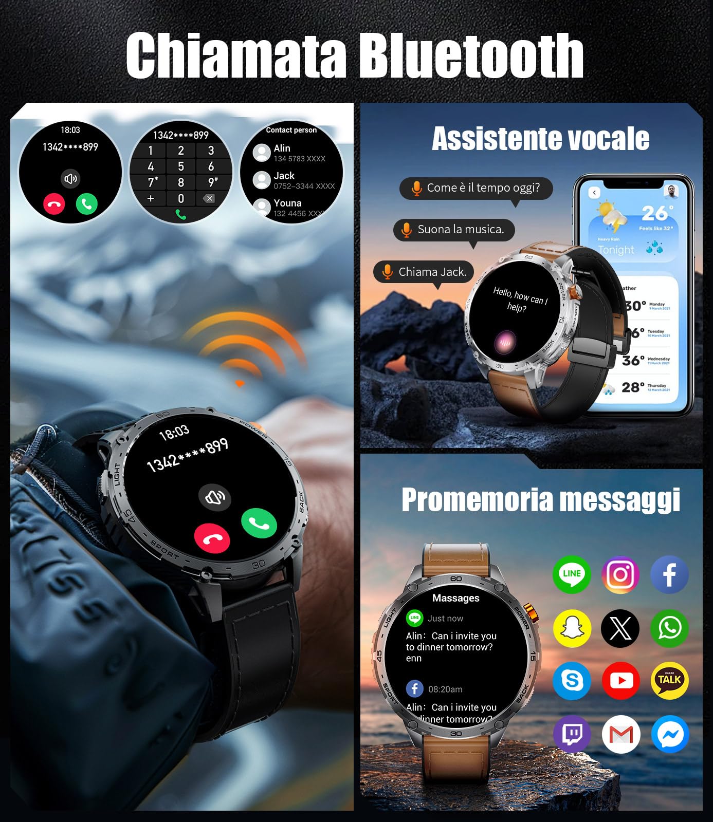 Smartwatch Uomo con Chiamate Bluetooth,1,75'' AMOLED Grande Schermo,5ATM Impermeabile,730 mAh Batteria,Orologio Intelligente con SpO2/Sonno/Cardiofrequenzimetro,100+ Modalità Sportive,per Android IOS
