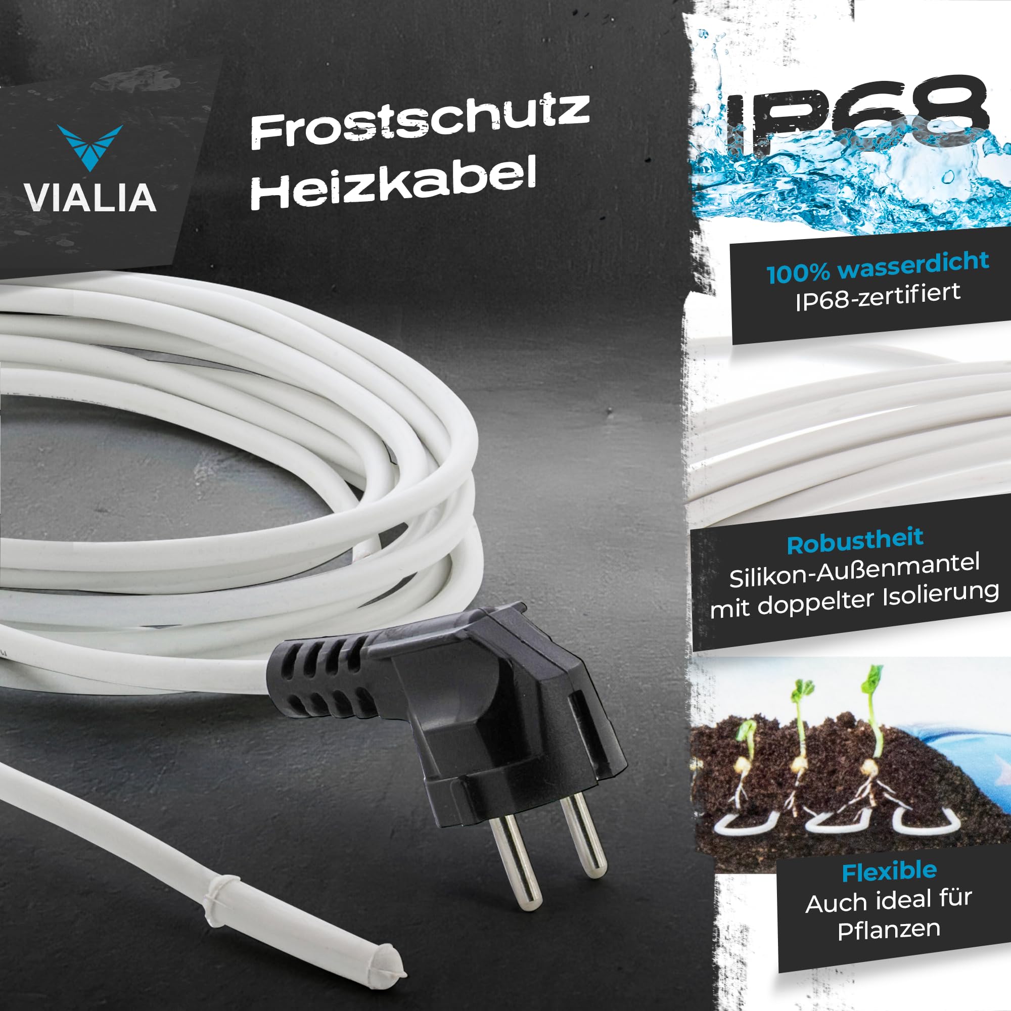 Frostschutz Heizkabel 24m 300W für 8-12 m³ Teiche | mit Thermostat & Digitalanzeige | IP68 wasserdicht | Teichheizung gegen Frost | Eisfreihalter schützt Fische & Pflanzen im Winter