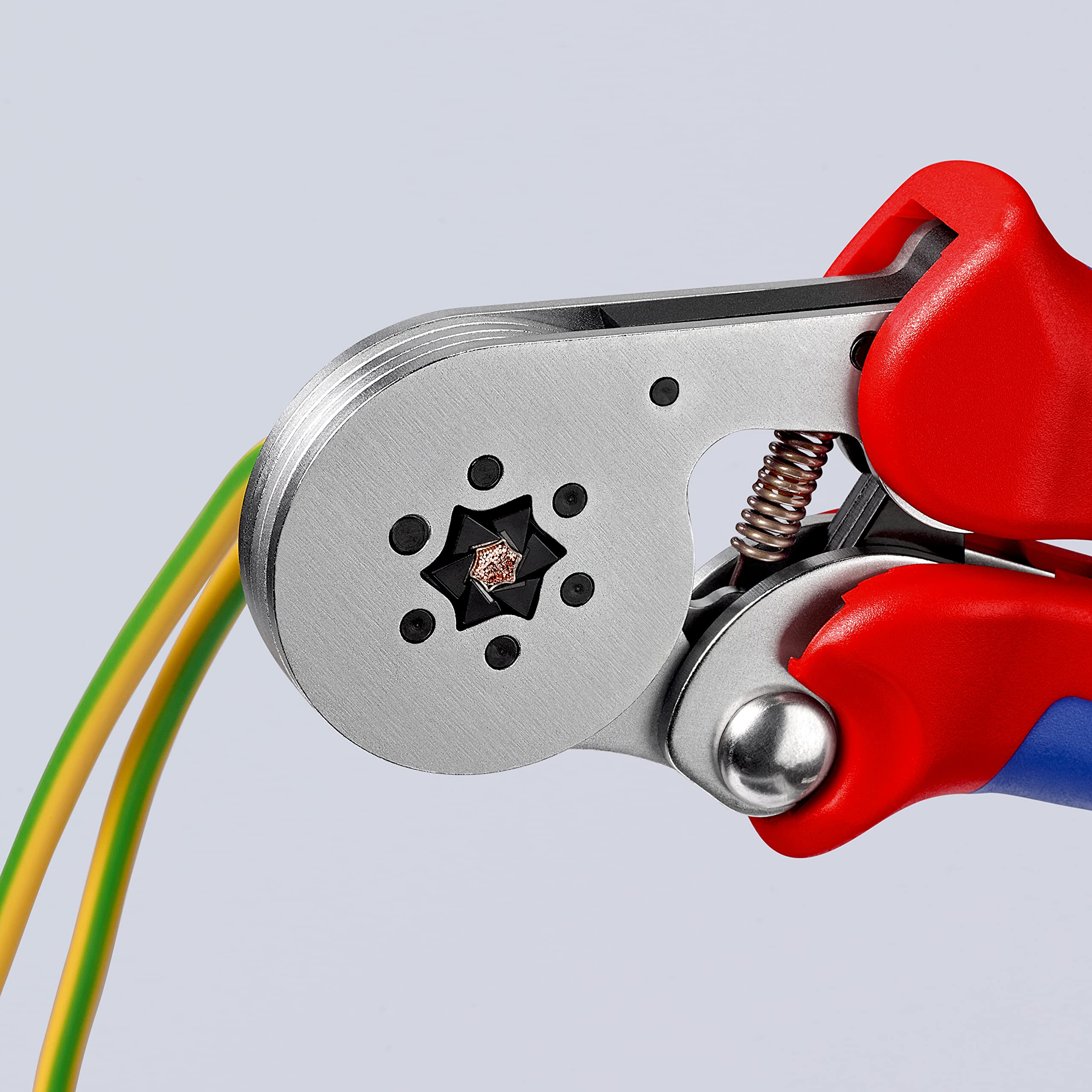 KNIPEX Samonastawne szczypce do zagniatania tulejek kablowych z ładowaniem bocznym chromowany z osłonkami wielokomponentowymi 180 mm, 97 55 14 SB