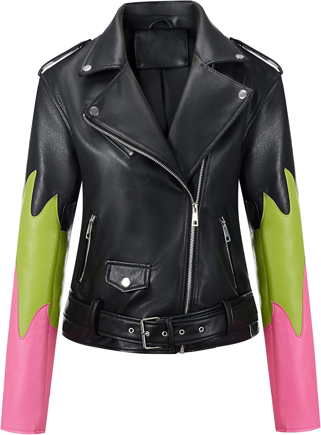 Bellivera Women's faux leather Motorcycle Jacket Zip up stand with Pockets