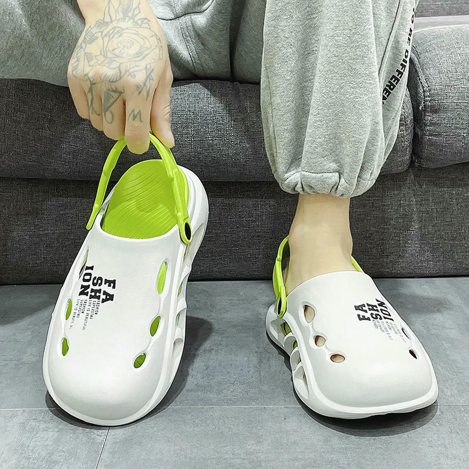 Ciabatte Uomo Sandali da All'aperto Pantofole Spiaggia Comodi Zoccoli con Suola Morbida E Spessa Scarpe Casual Giardino Uomo-Verde Bianco-40-41