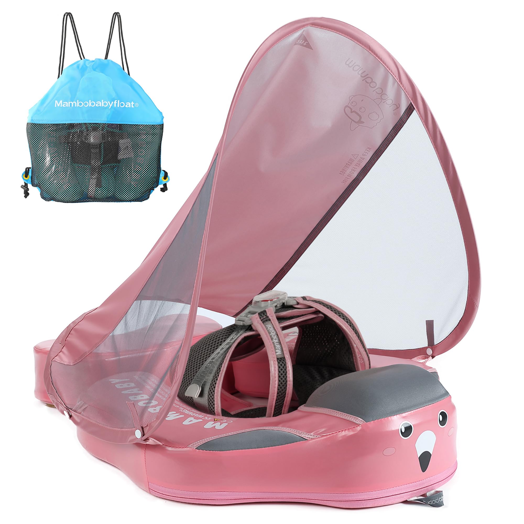 Mambobaby Float Add Tail Baby Swim Float with Canopy, Non-Inflatable Solid Baby Float, Upgrade Soft Waterproof Skin-Friendly Leather Material Infant