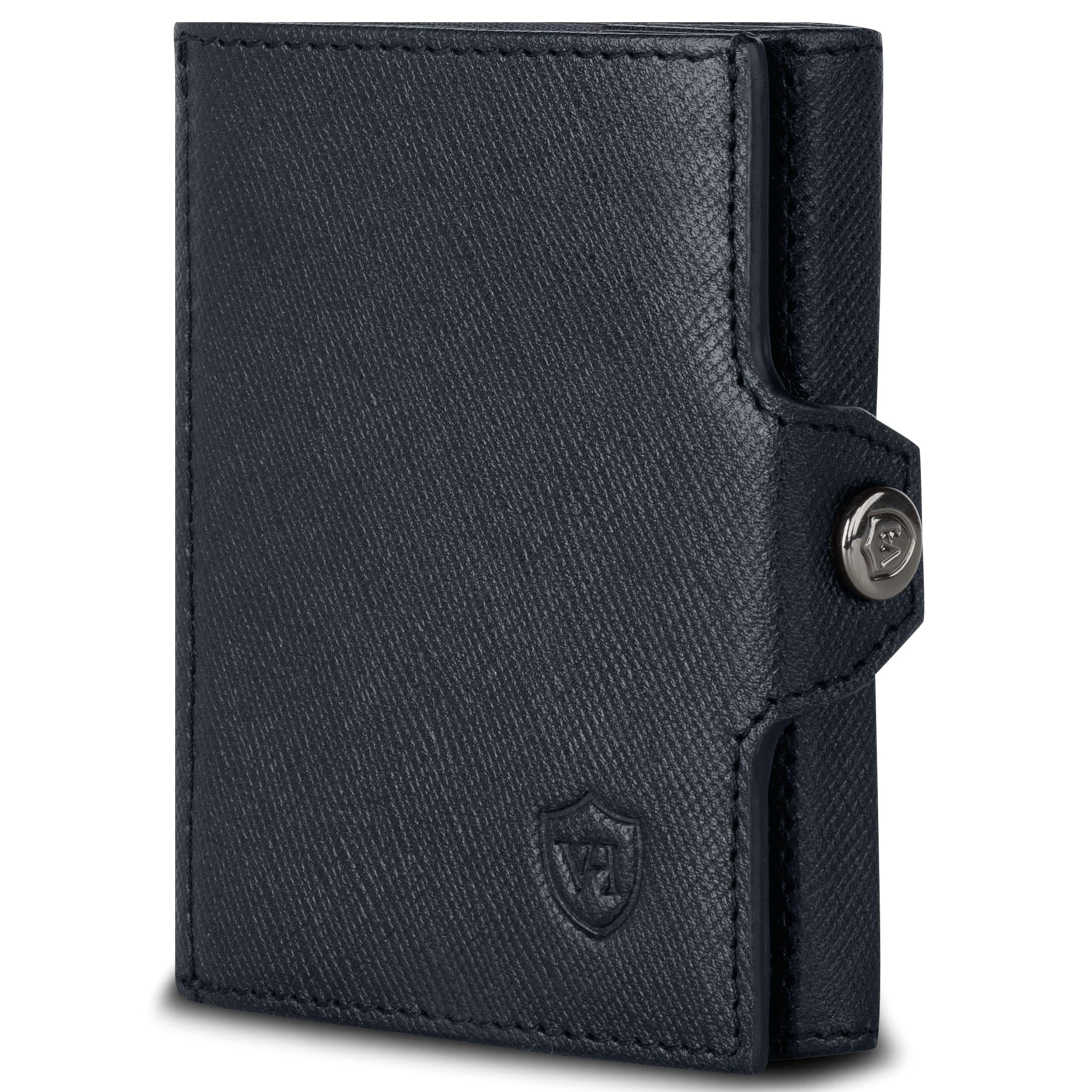VON HEESEN Slim Wallet mit RFID Schutz - Geldbörse Herren klein - Mini Geldbeutel Damen Portmonee - Kartenetui Echtleder Karten Portemonnaie - Leder Kreditkartenetui Schwarz Saffiano