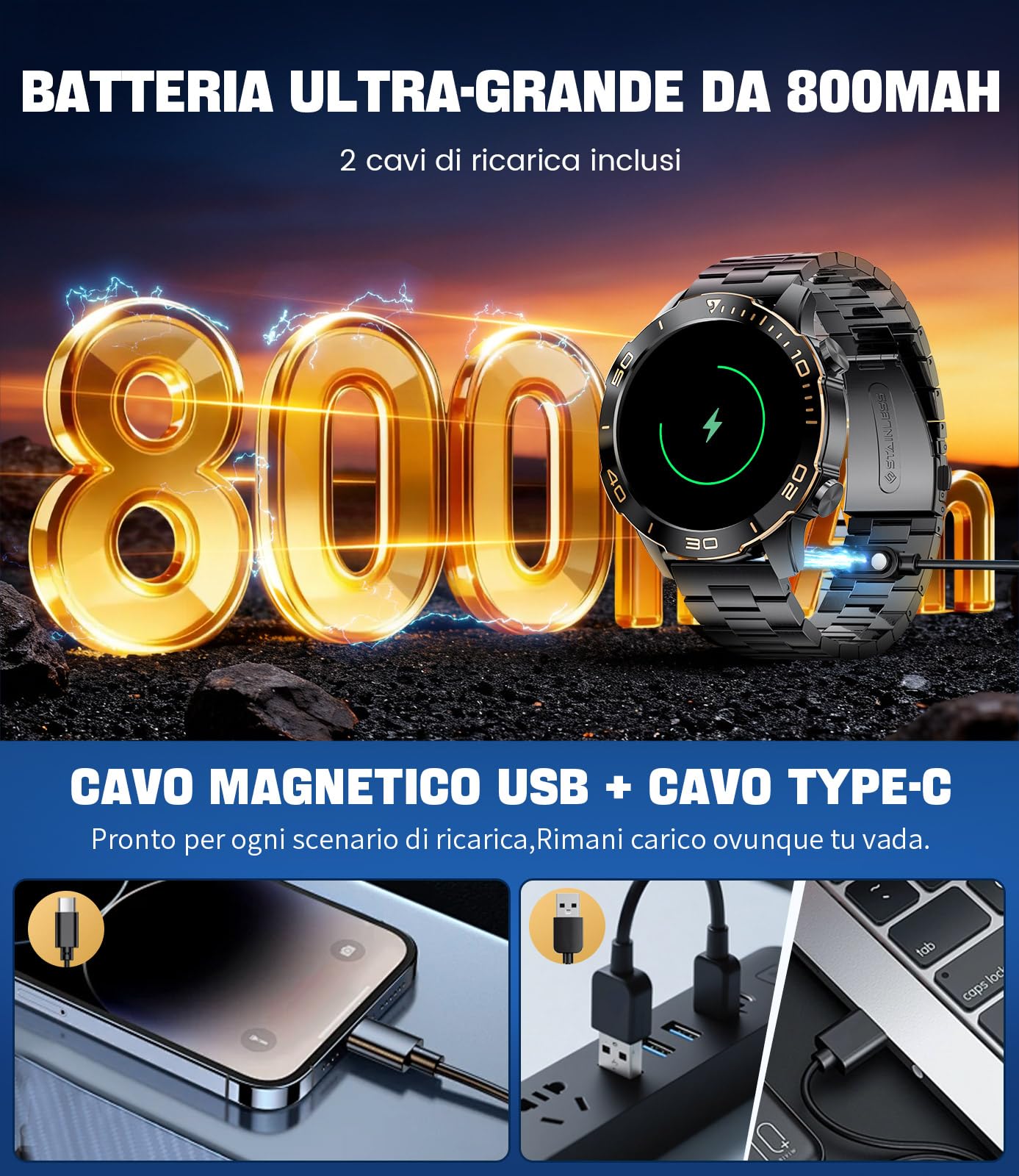 DREMAC Smartwatch Uomo Lusso, Robusto Alluminio, 1,43'' Amoled Schermo, 800 mAh, IP68 Impermeabile, Fitness tracker con Monitoraggio della Frequenza Cardiaca/BP/SpO2/Sonno, per Android iOS