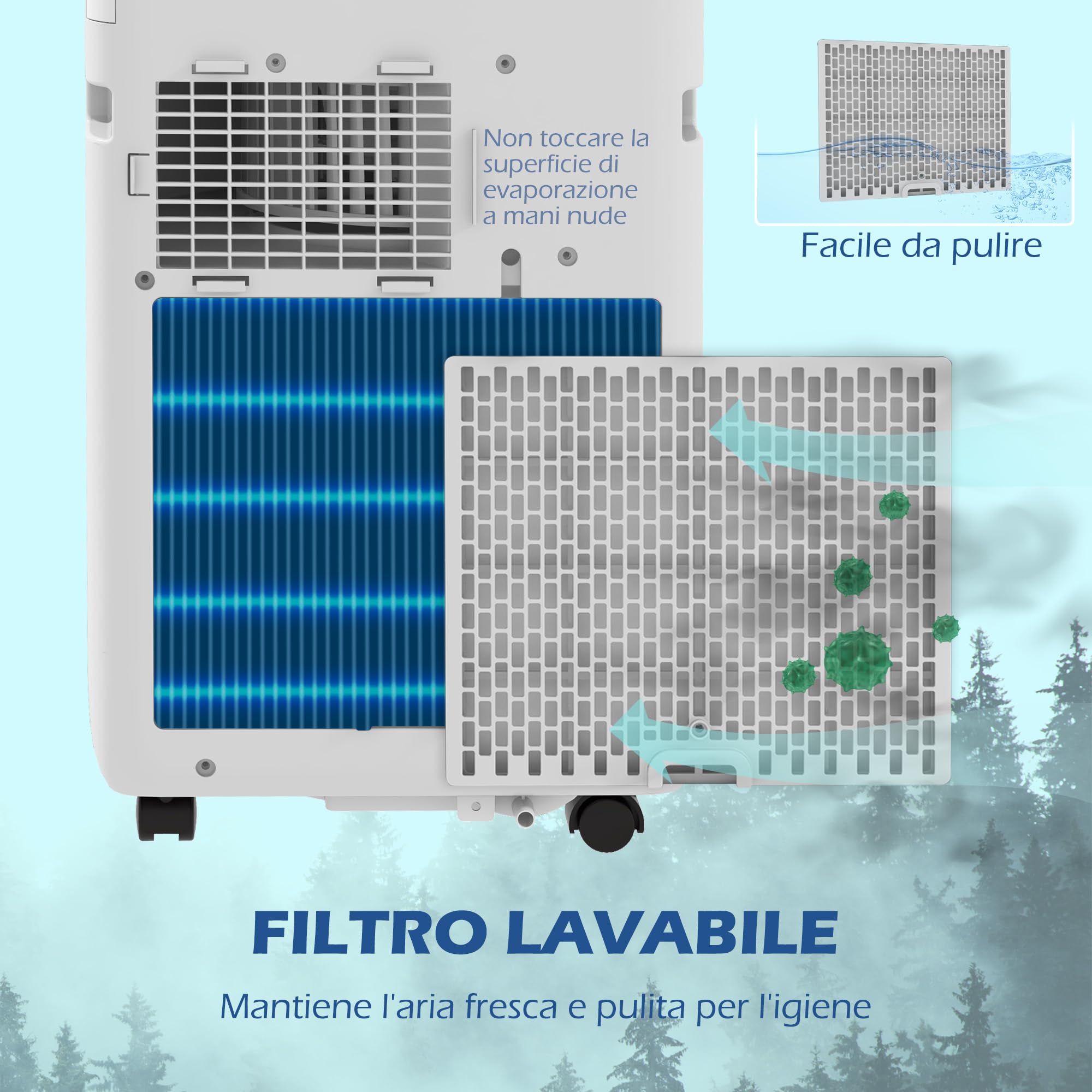HOMCOM Condizionatore Portatile 7000BTU 2KW con Deumidificatore 3 in 1, 5 Modalità, 2 Velocità e Timer 24h, Climatizzatore Portatile con Display Digitale, Telecomando, Per Stanze Fino a 25㎡, Bianco