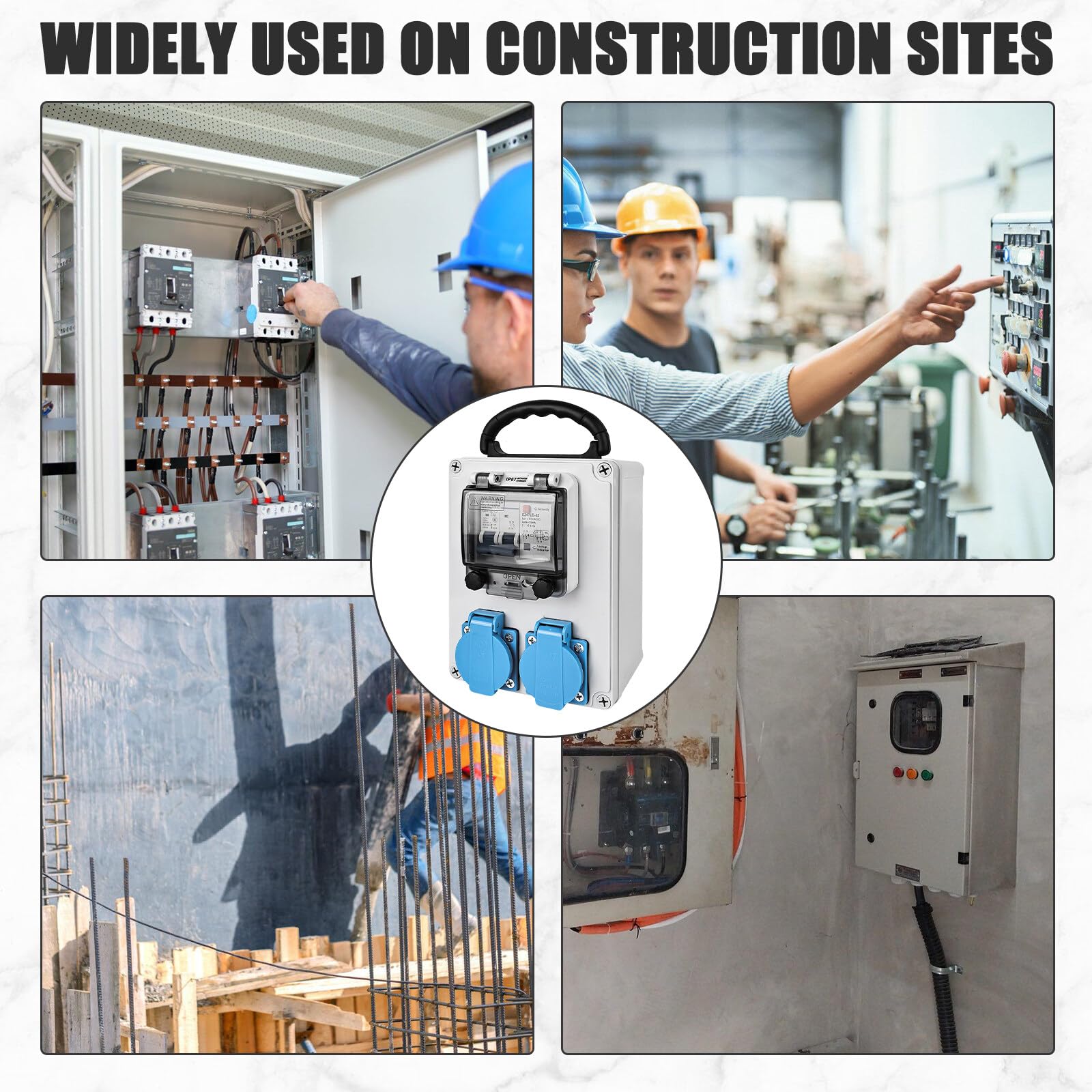 Distributore di corrente da costruzione, distributore di corrente con interruttore FI, distributore a parete 2 X 16A, 250 V 2P, 2 spina Schuko AC, alloggiamento IP67/presa IP44, impermeabile