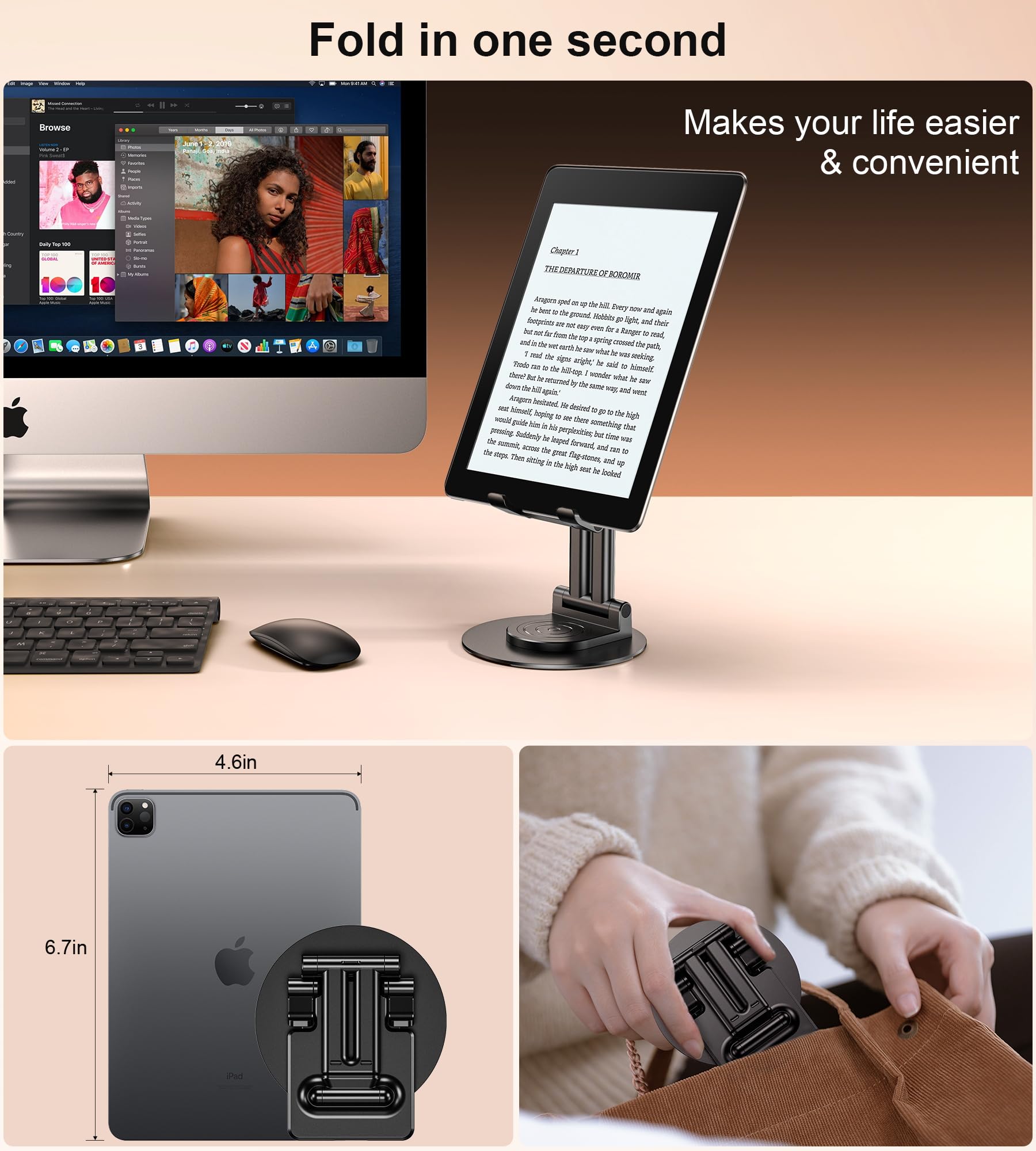 Mobiele telefoonhouder, 360 graden draaibaar, stabiele telefoonhouder voor op het bureau, opvouwbaar, draagbaar, multifunctioneel