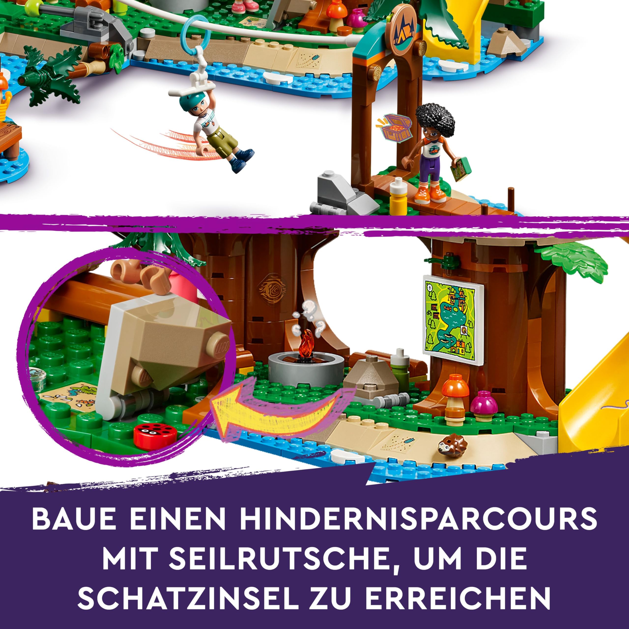 LEGO Friends Baumhaus im Abenteuercamp, Spielset für Mädchen und Jungen ab 8 Jahren mit 5 Spielfiguren und 5 Tieren, Geschenkidee für kreatives Spielen, Sportspielzeug, Puppenhaus 42631