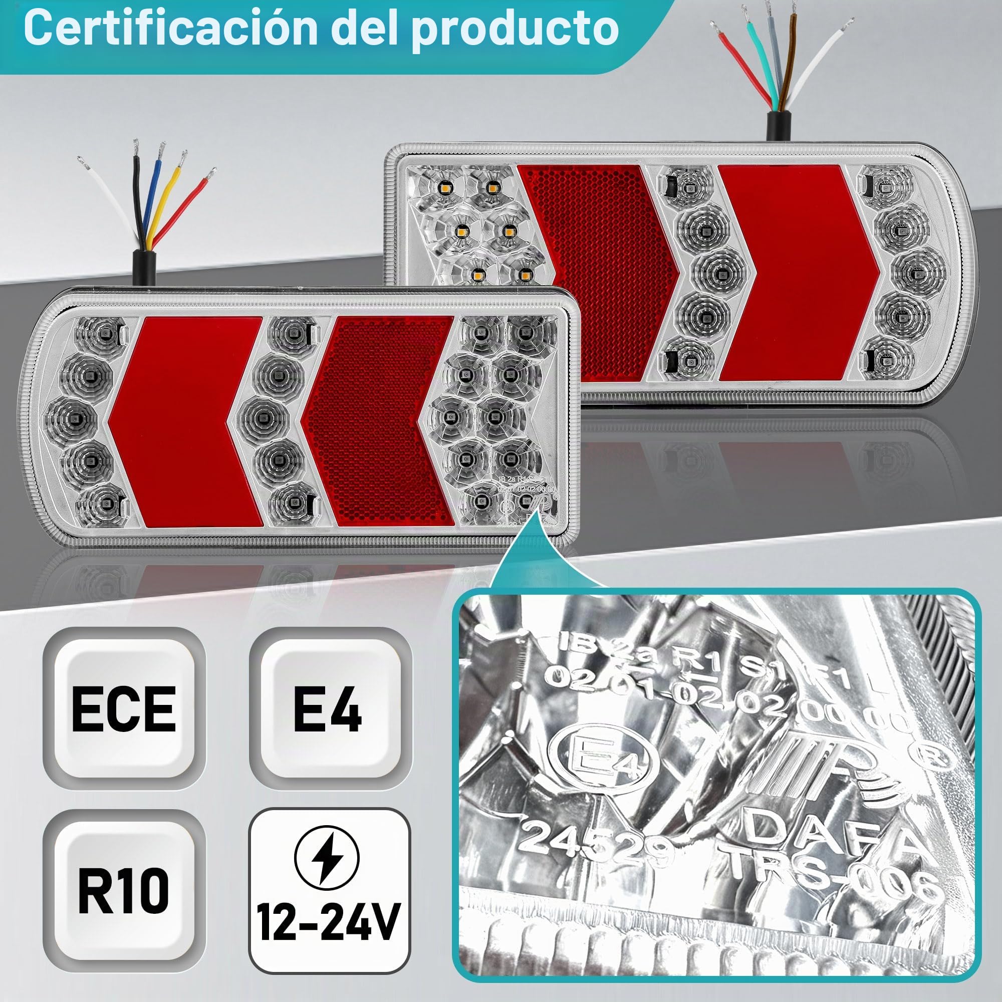 Pilotos Traseras Led Remolque Homologado 12V 24V Luces Traseros Faros Led Remolque de Caravana y Camion, Luz de Antinieblas/Intermitentes/Matrícula/Marcha-Atras con Reflector ECE IP67