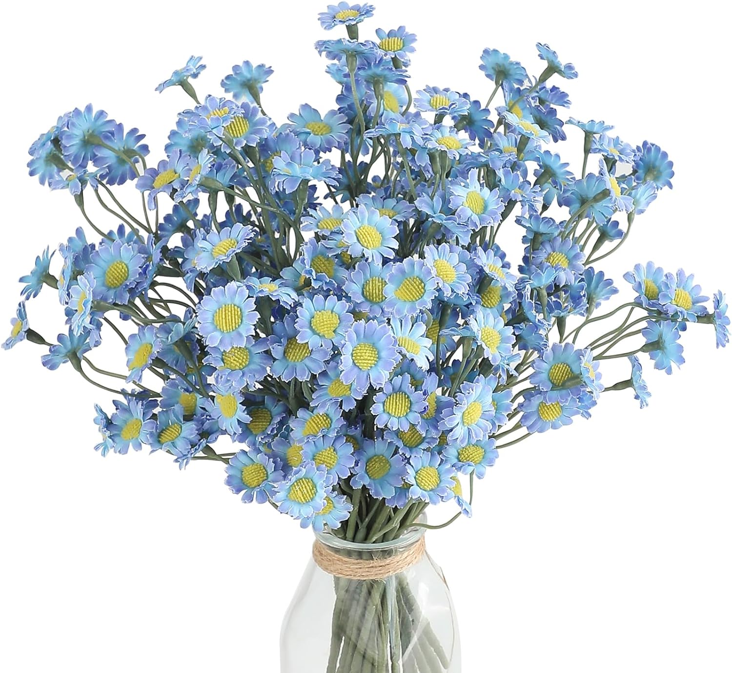 Floroom 24pcs Dusty Blue Small Artificial Flowers Faux Silk Daisies Fake Wildflowers with Stems for DIY Wedding Bouquets Floral Arrangements Party Decor Centerpieces Decorations (Vase Not Included)
