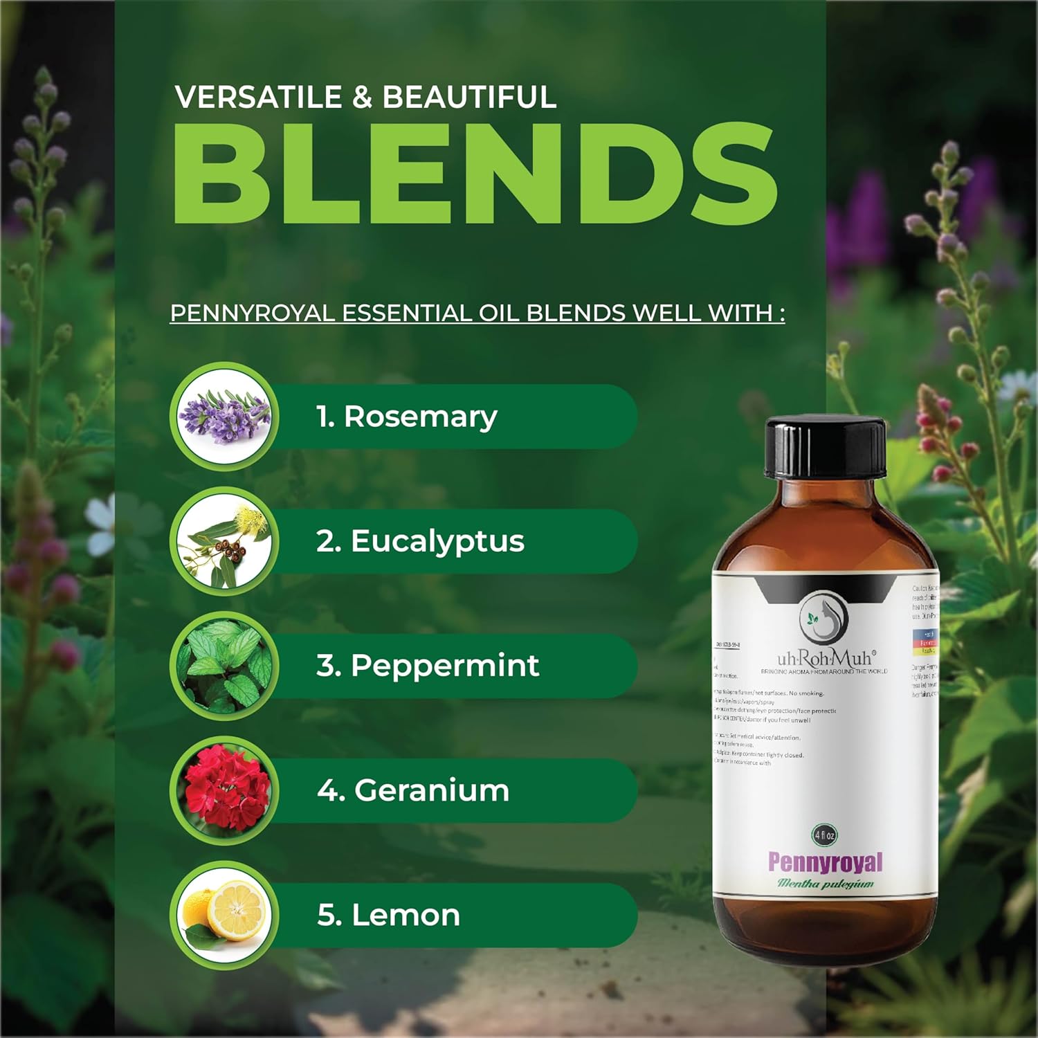 Pennyroyal Essential Oil – 100% Pure Steam Distilled from Mentha pulegium | Fresh Minty Aroma for Aromatherapy & Massage | Undiluted | Top Note | Natural Therapeutic Grade | from Morocco | 4 Fl Oz