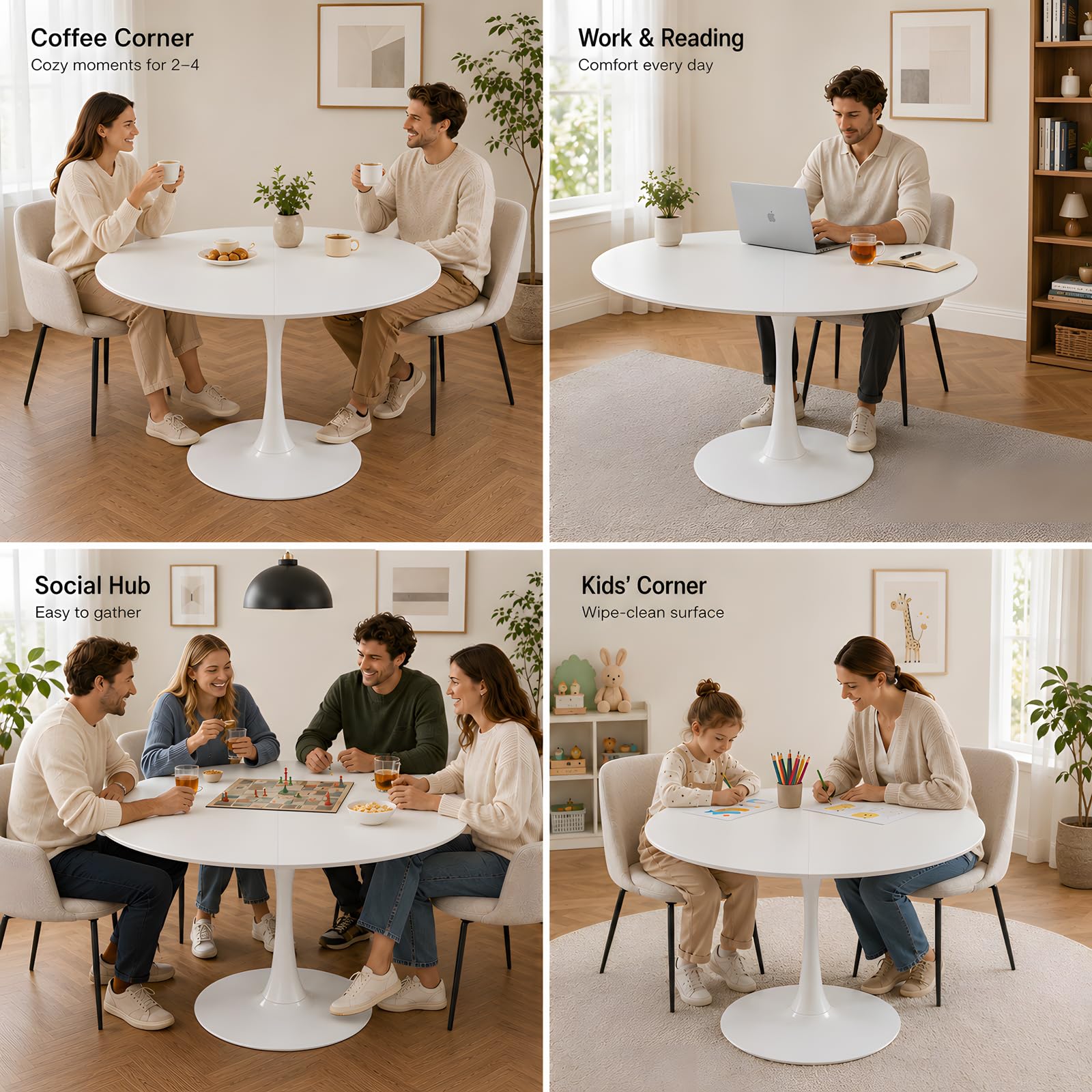 tavolo pranzo rotondo bianco 110 cm da cucina rotondo 4-6 posti, Tavolo da Cucina, Bistro e Conferenze